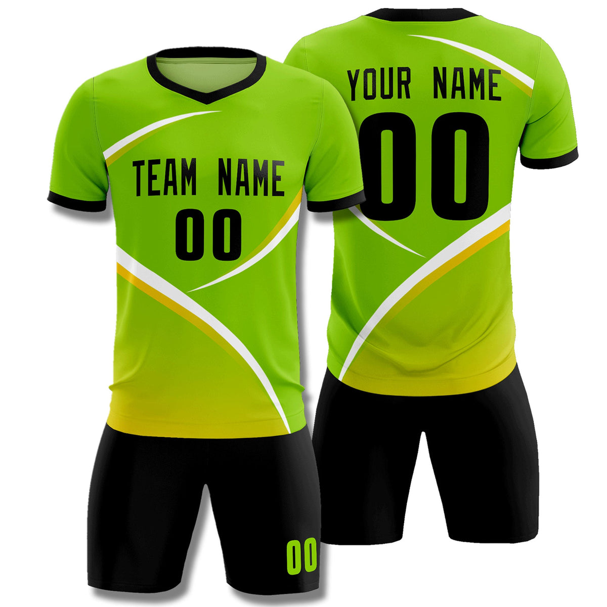 Custom Neon Green Black Color Block Training Uniform For Men Soccer Sets Jersey