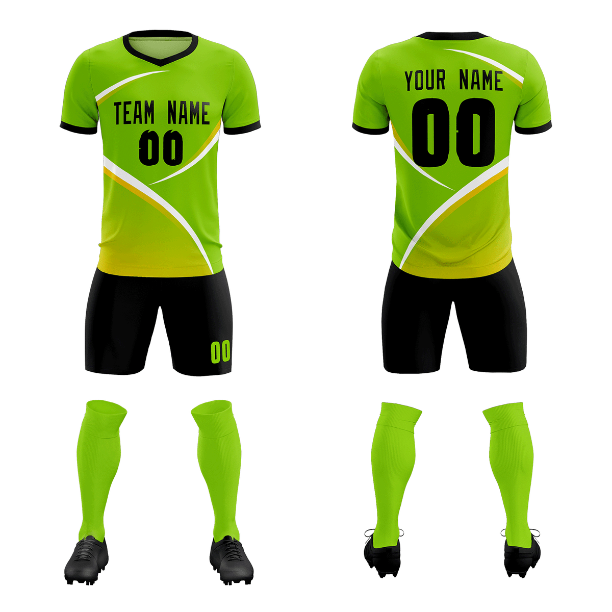 Custom Neon Green Black Color Block Training Uniform For Men Soccer Sets Jersey