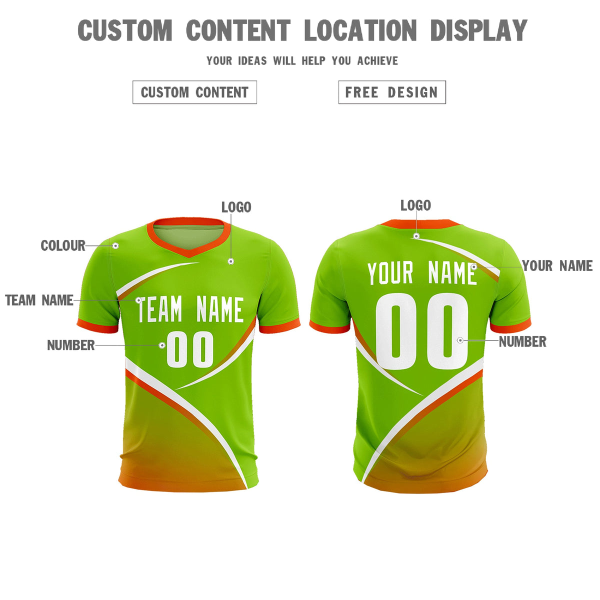 Custom Neon Green Orange Color Block Training Uniform For Men Soccer Sets Jersey