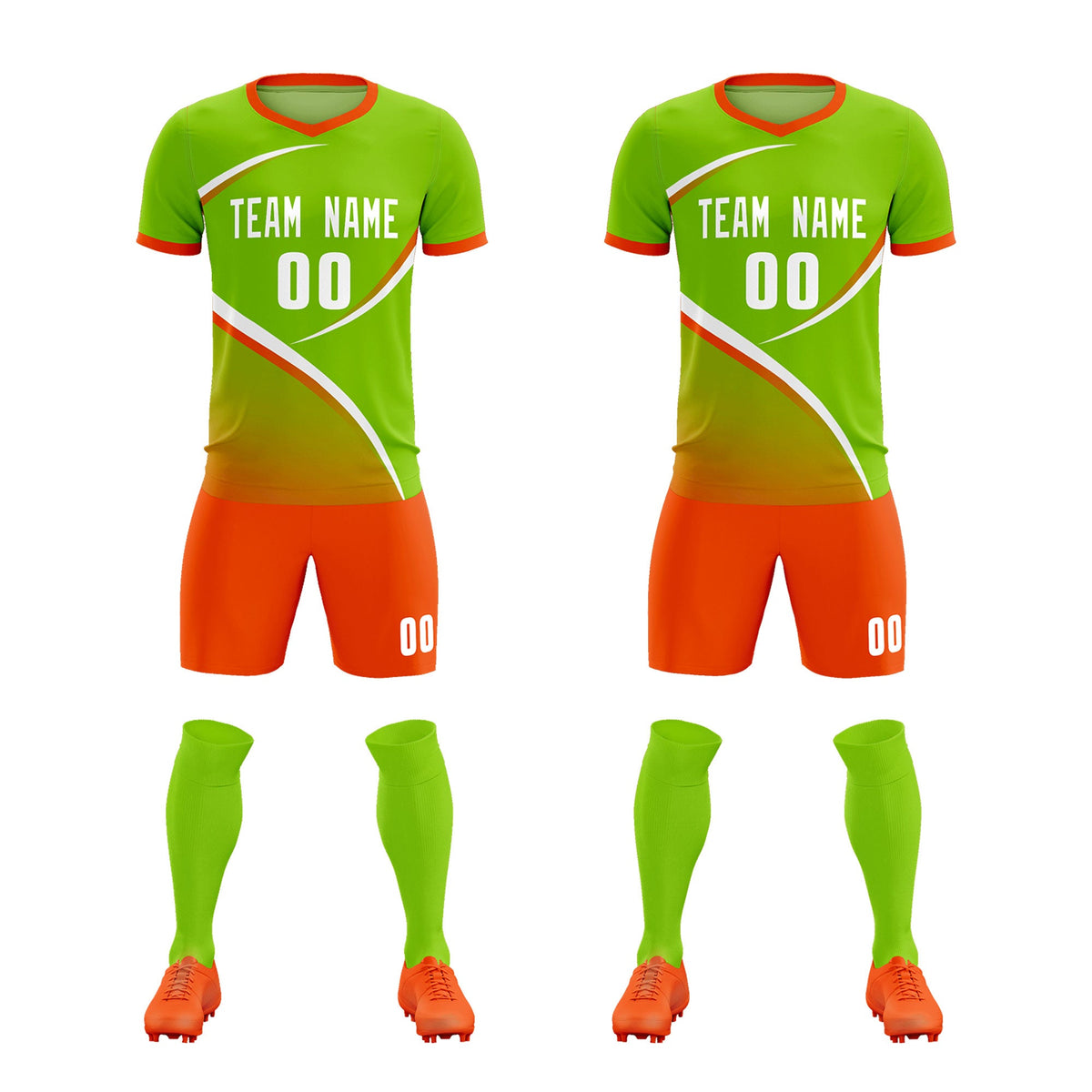 Custom Neon Green Orange Color Block Training Uniform For Men Soccer Sets Jersey