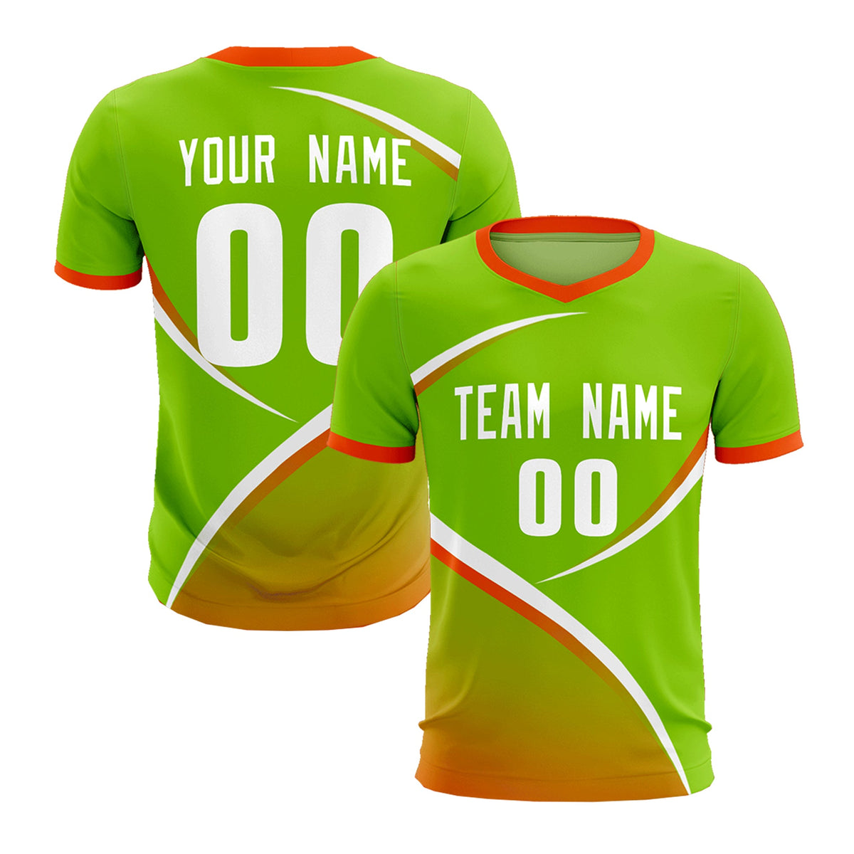 Custom Neon Green Orange Color Block Training Uniform For Men Soccer Sets Jersey