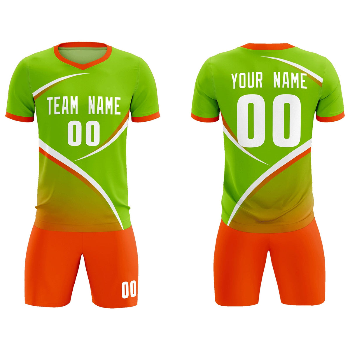 Custom Neon Green Orange Color Block Training Uniform For Men Soccer Sets Jersey