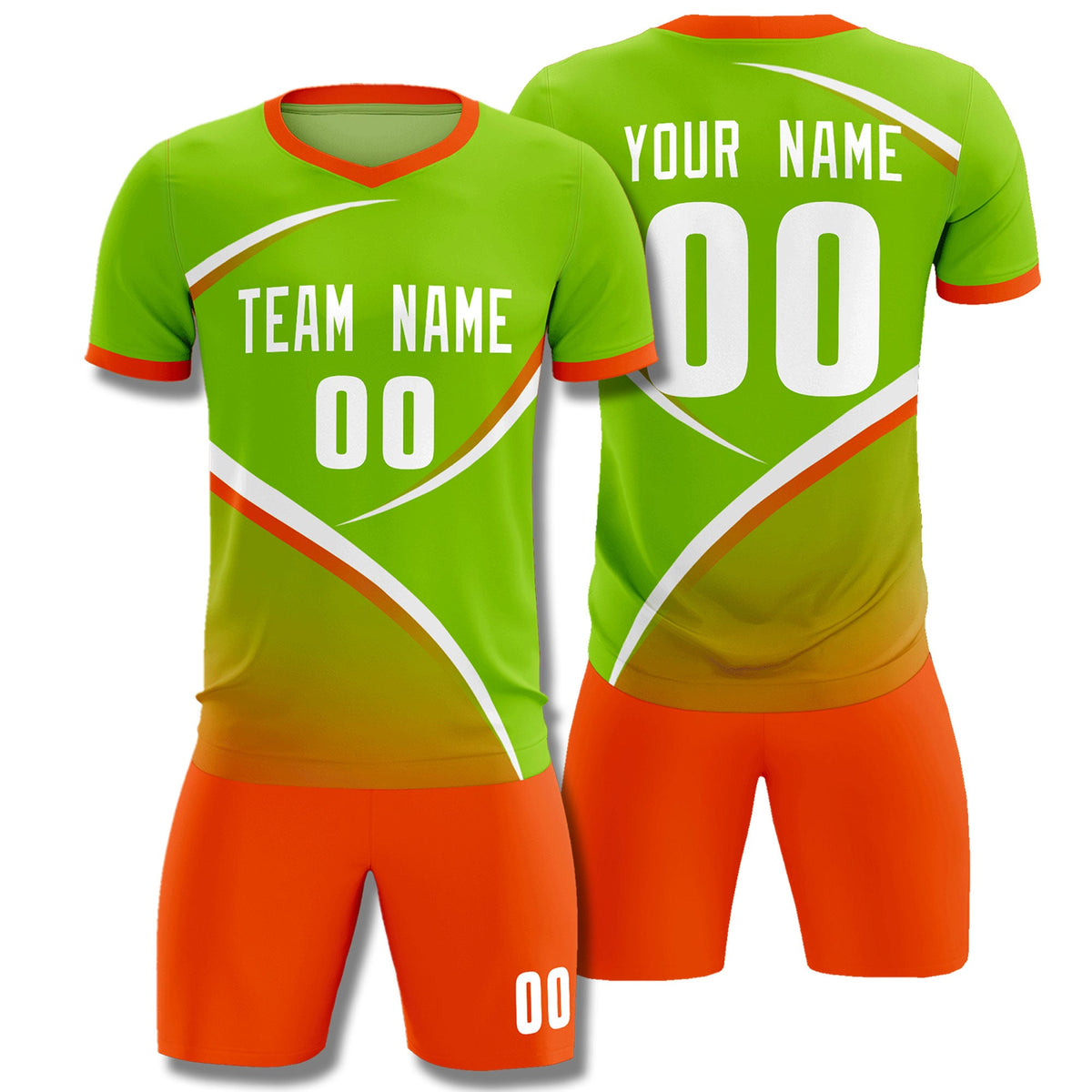 Custom Neon Green Orange Color Block Training Uniform For Men Soccer Sets Jersey
