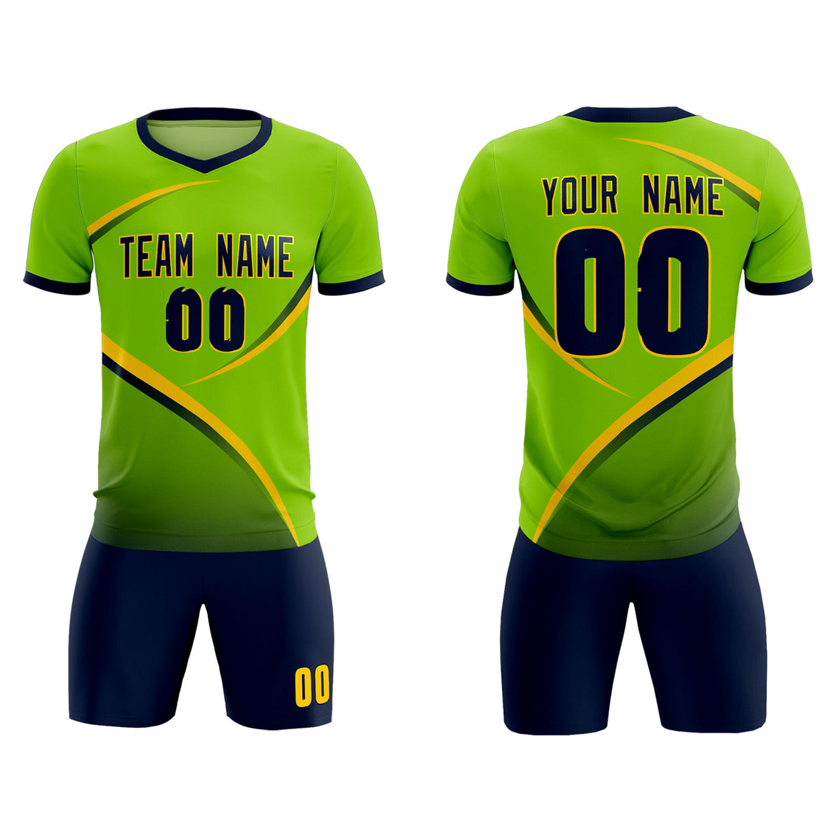 Custom Neon Green Navy Color Block Training Uniform For Men Soccer Sets Jersey