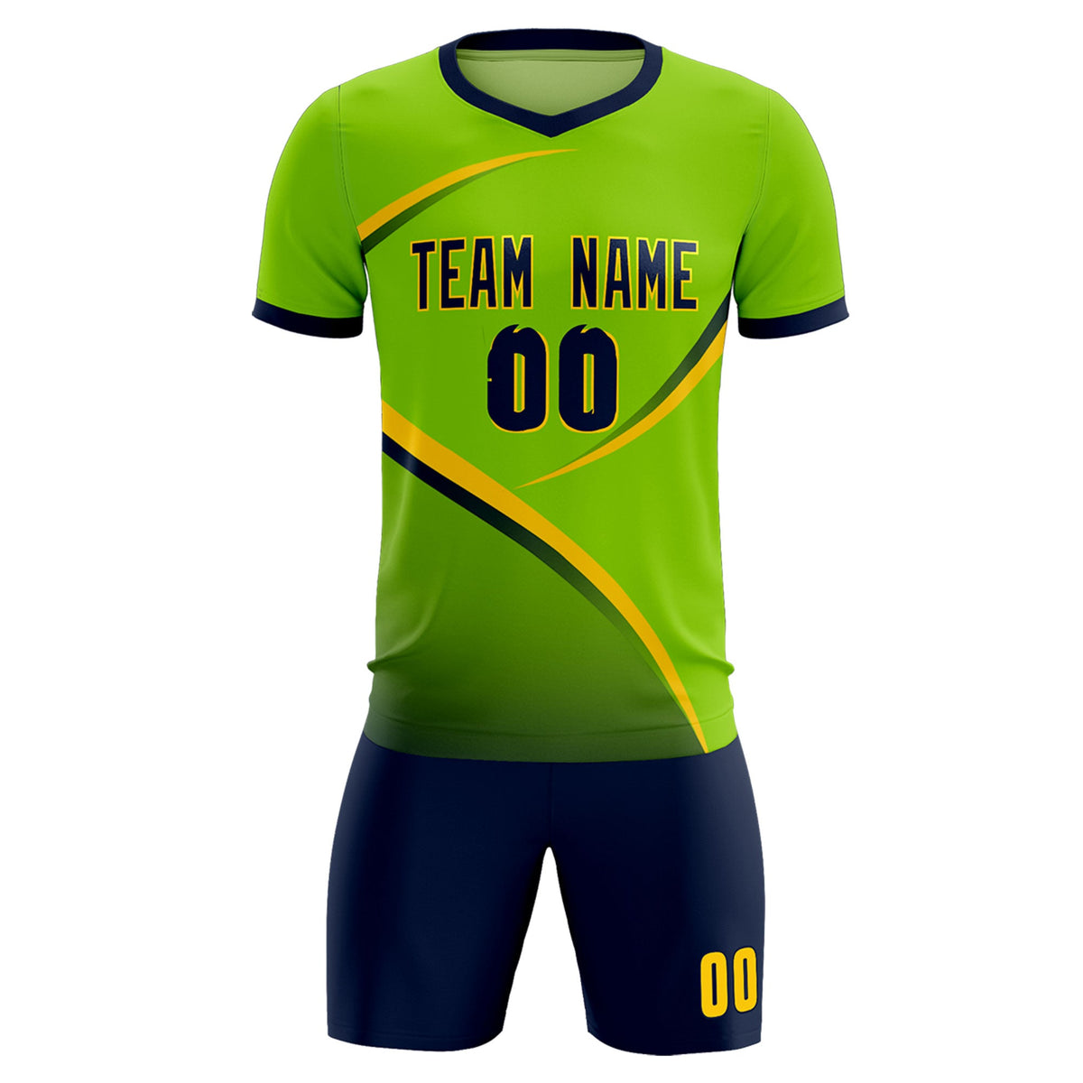 Custom Neon Green Navy Color Block Training Uniform For Men Soccer Sets Jersey