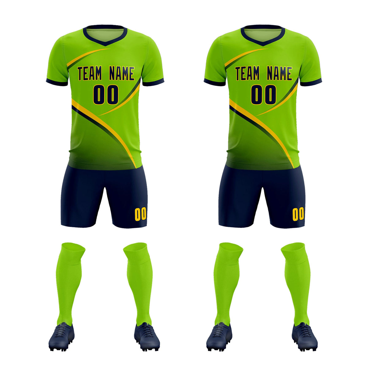 Custom Neon Green Navy Color Block Training Uniform For Men Soccer Sets Jersey