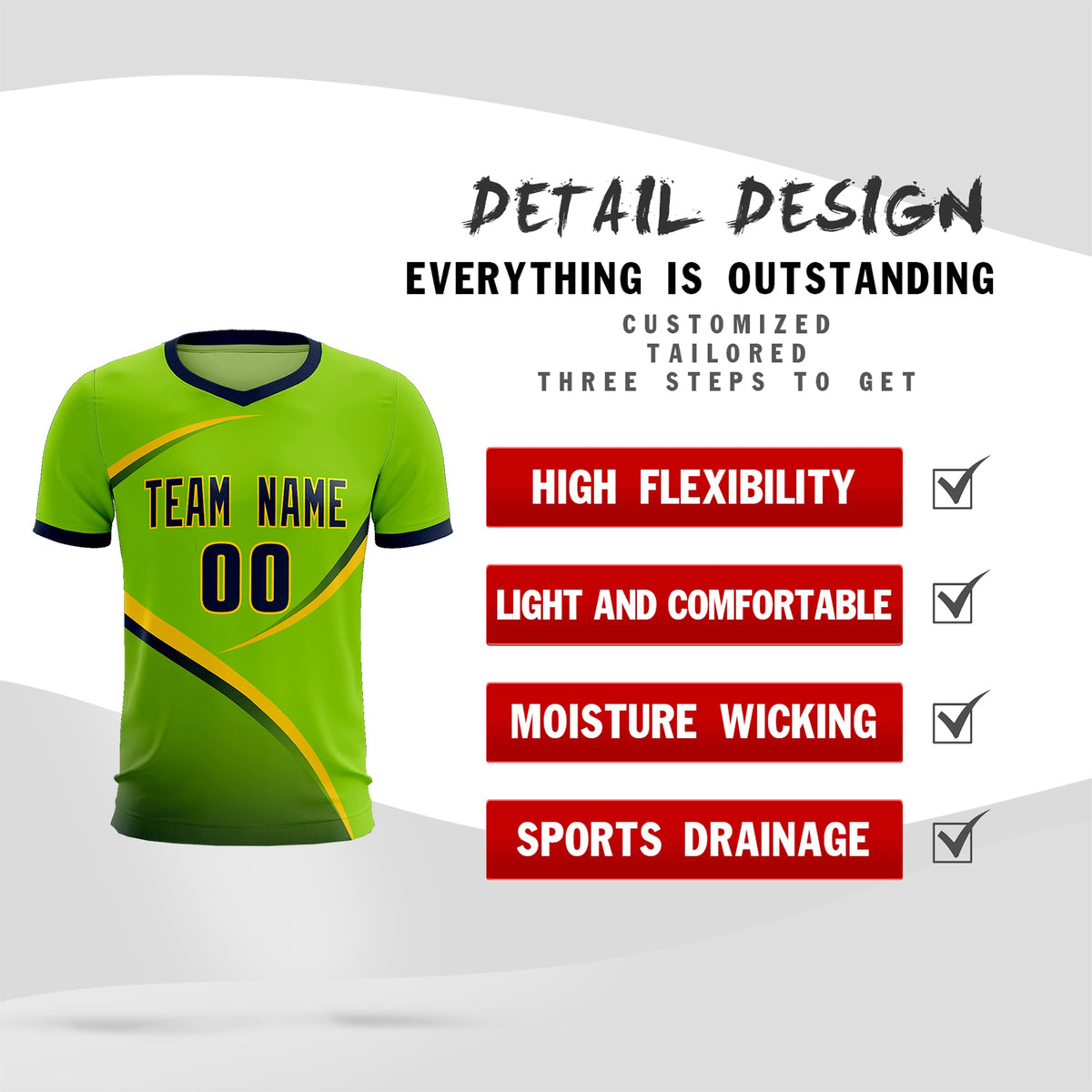 Custom Neon Green Navy Color Block Training Uniform For Men Soccer Sets Jersey