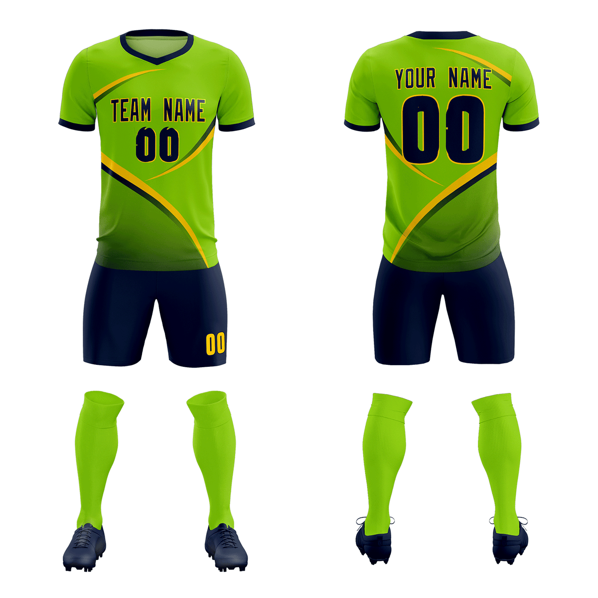 Custom Neon Green Navy Color Block Training Uniform For Men Soccer Sets Jersey