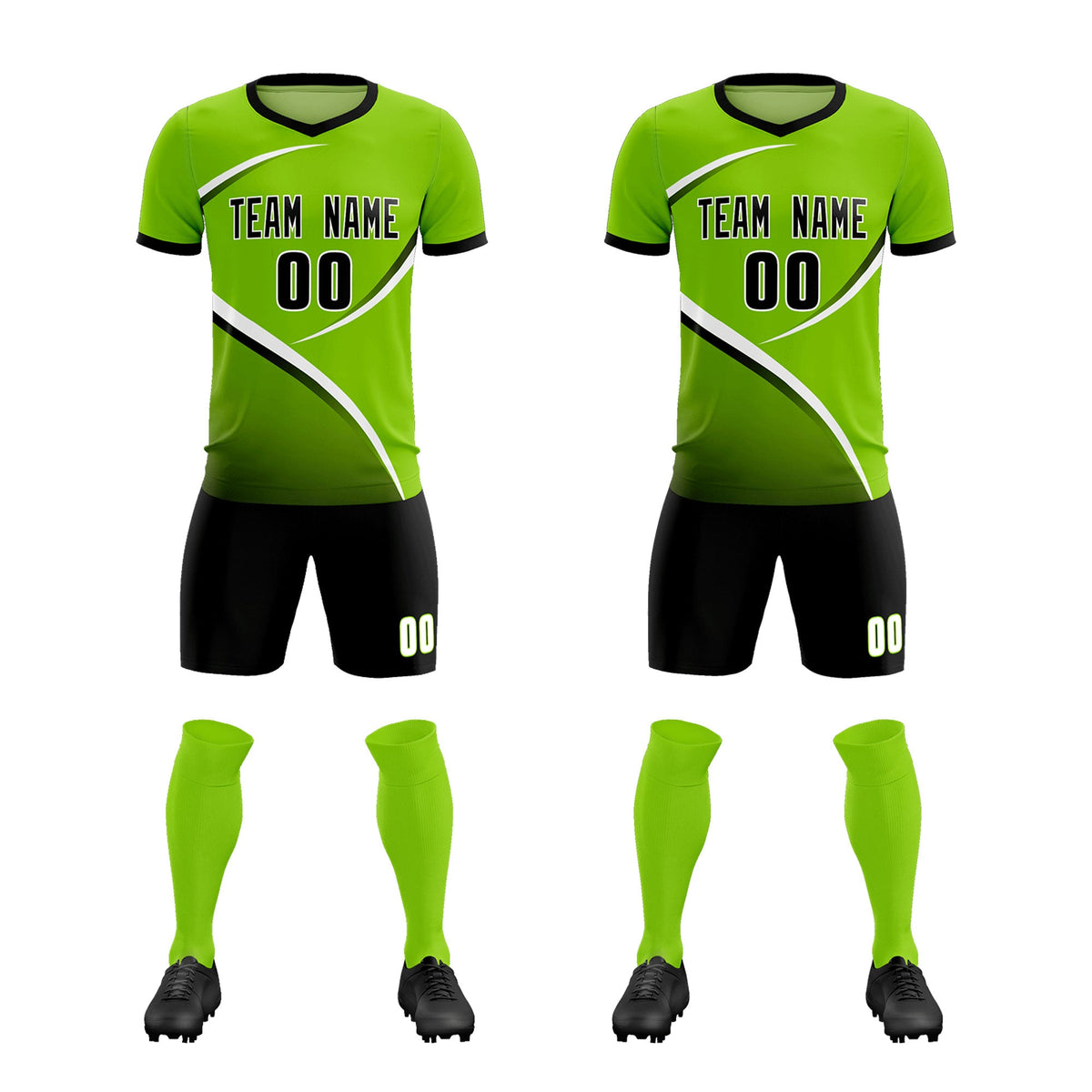 Custom Neon Green Black Color Block Training Uniform For Men Soccer Sets Jersey