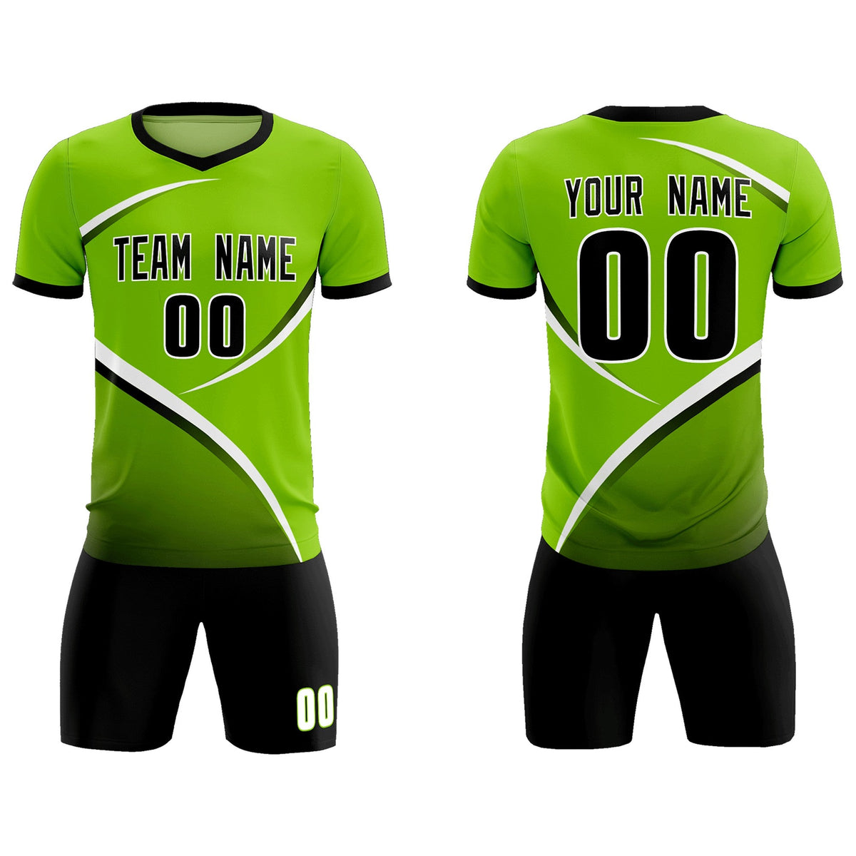 Custom Neon Green Black Color Block Training Uniform For Men Soccer Sets Jersey