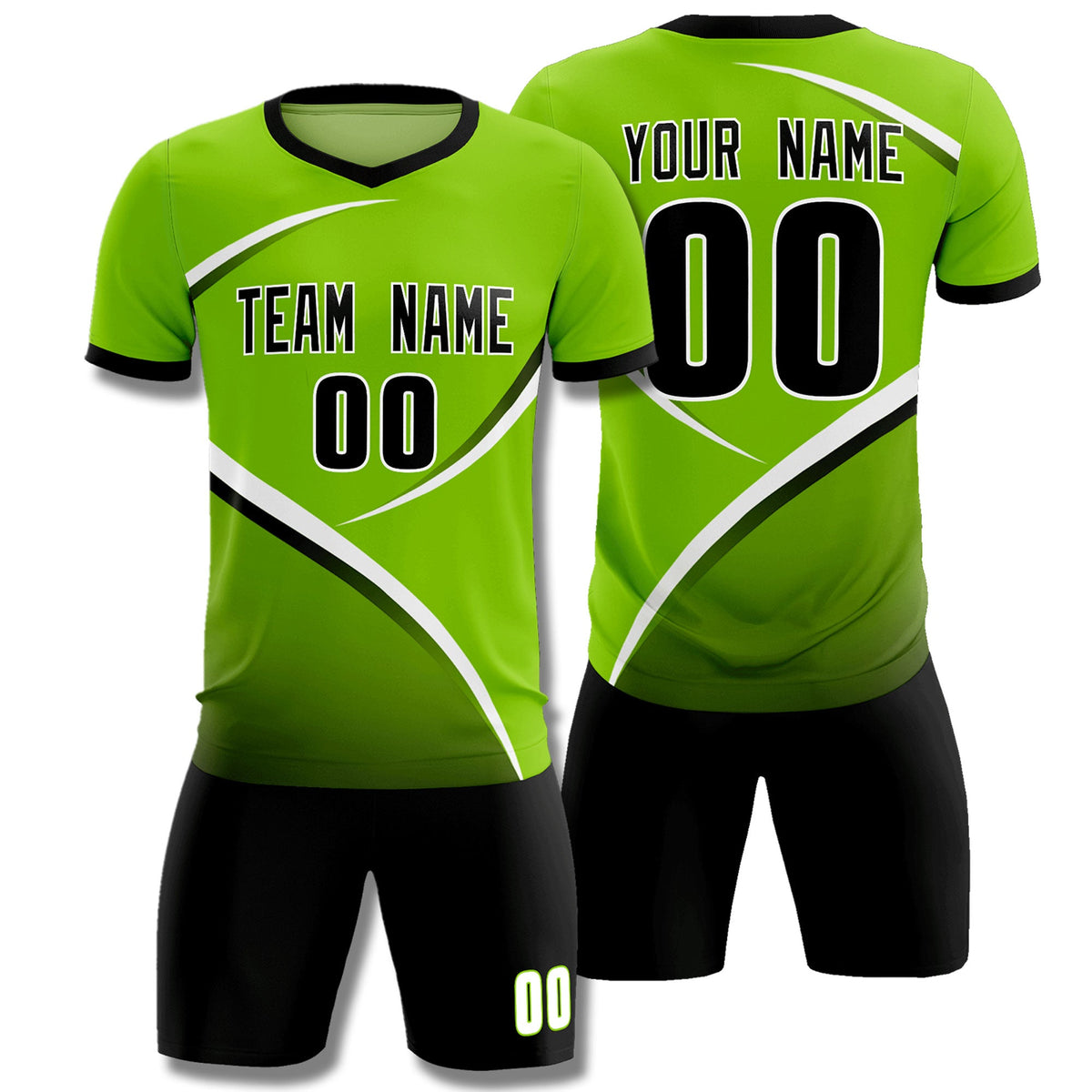 Custom Neon Green Black Color Block Training Uniform For Men Soccer Sets Jersey