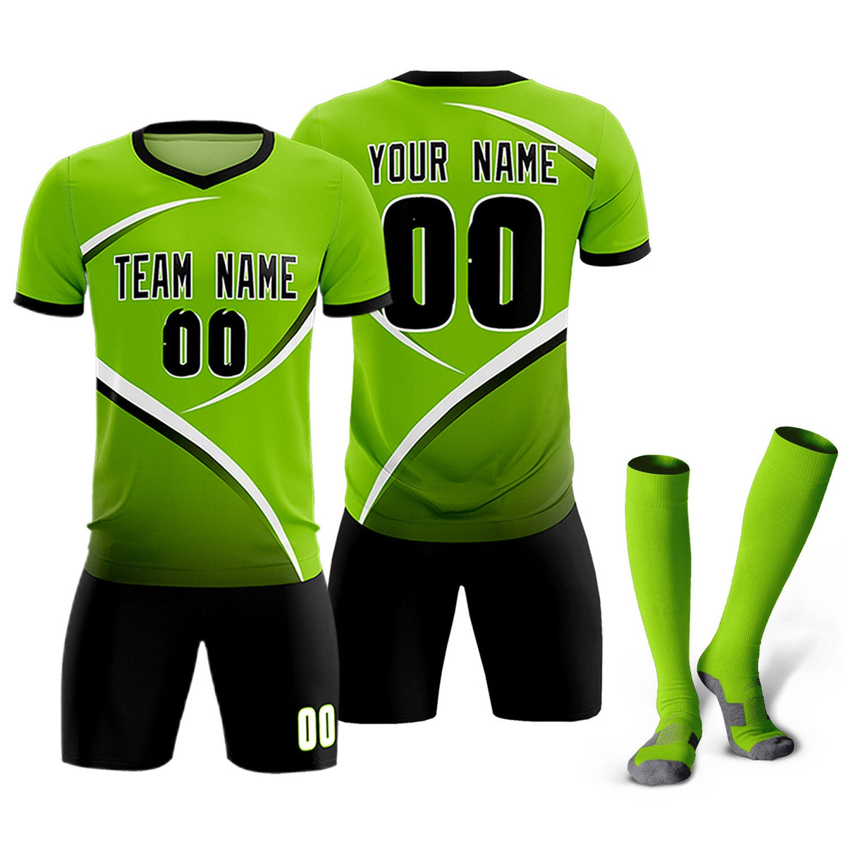Custom Neon Green Black Color Block Training Uniform For Men Soccer Sets Jersey