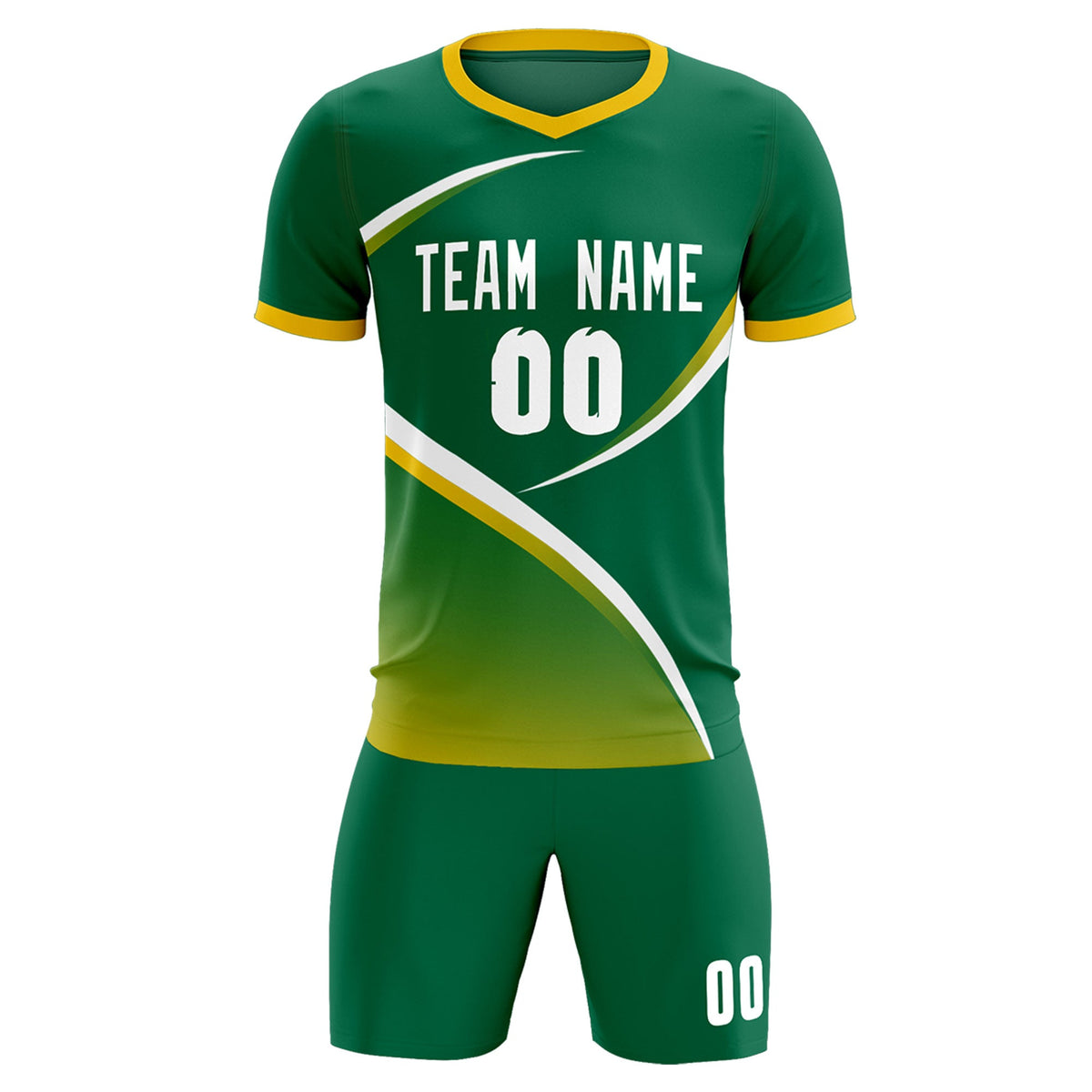 Custom Kelly Green Gold Color Block Training Uniform For Men Soccer Sets Jersey