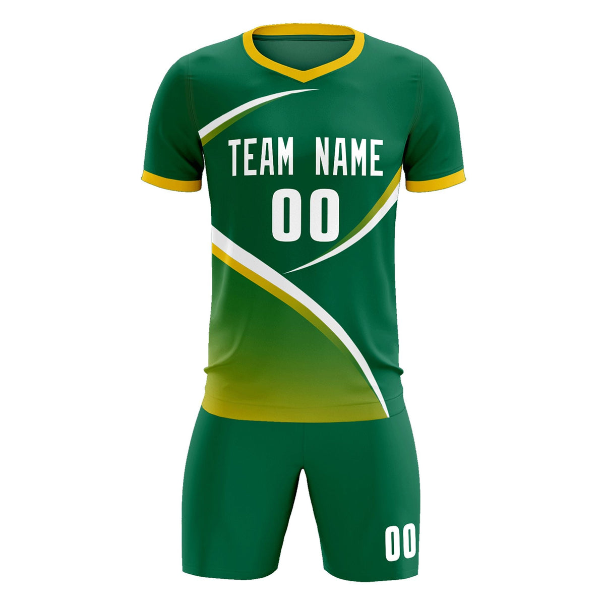 Custom Kelly Green Gold Color Block Training Uniform For Men Soccer Sets Jersey