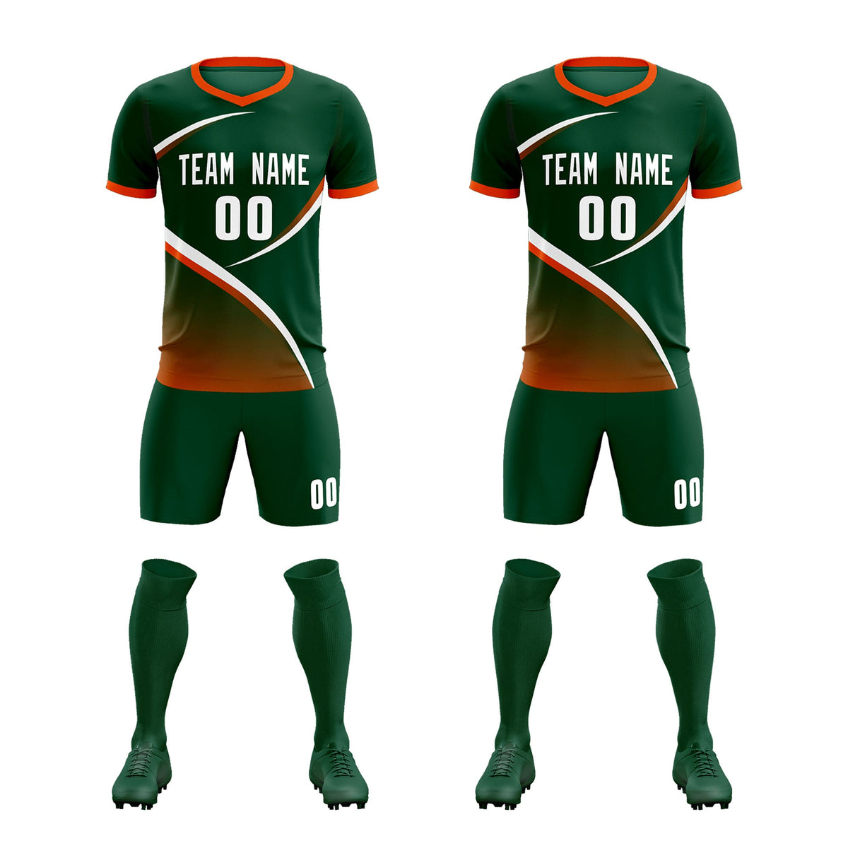 Custom Green Orange Color Block Training Uniform For Men Soccer Sets Jersey