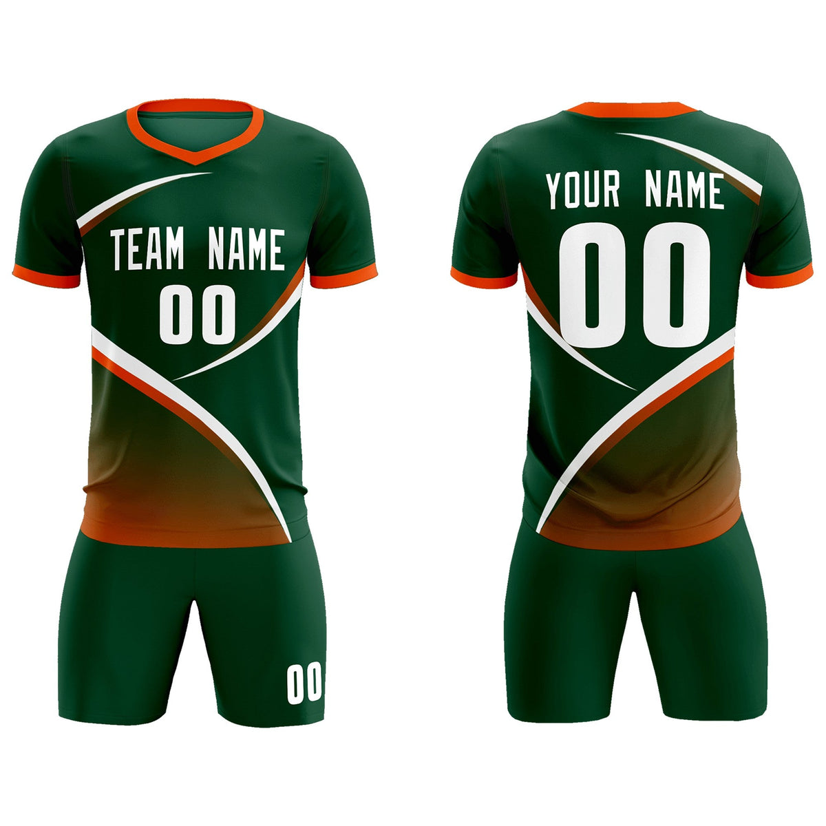 Custom Green Orange Color Block Training Uniform For Men Soccer Sets Jersey