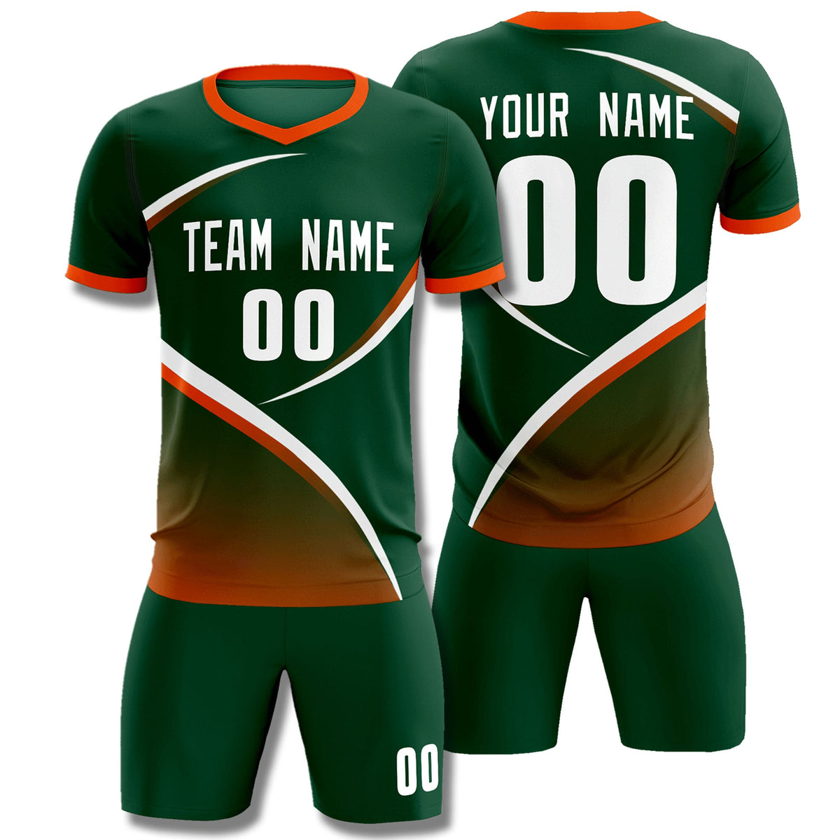 Custom Green Orange Color Block Training Uniform For Men Soccer Sets Jersey