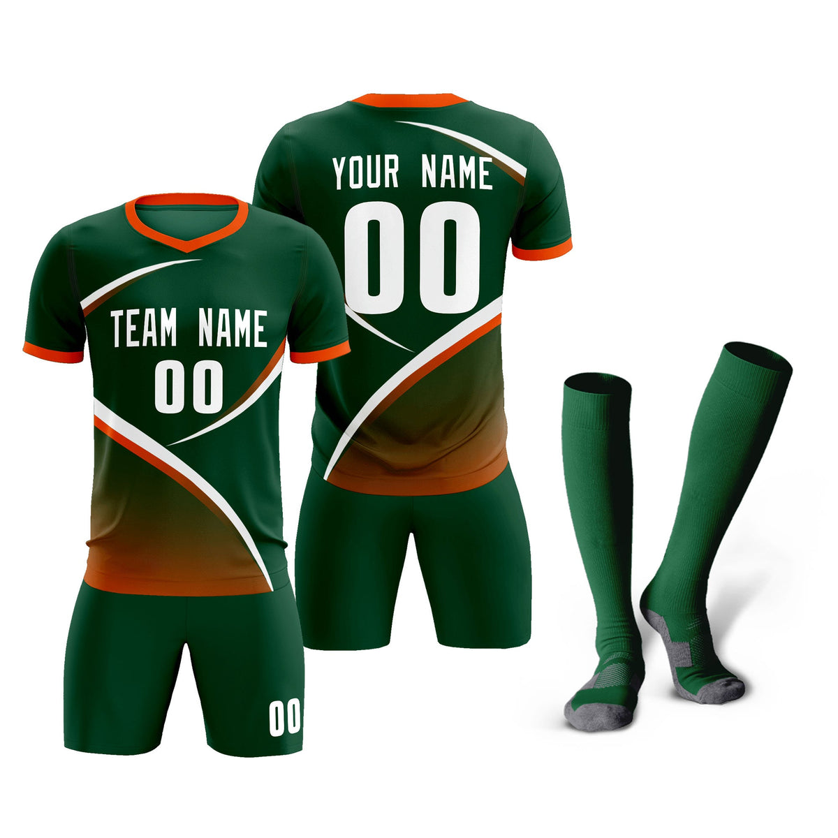 Custom Green Orange Color Block Training Uniform For Men Soccer Sets Jersey