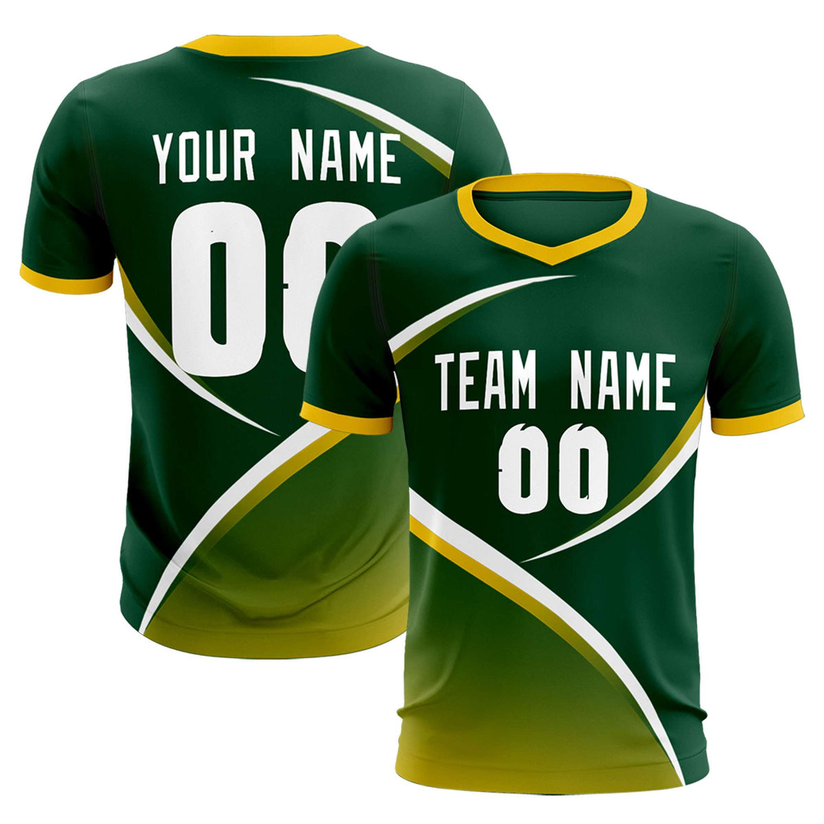 Custom Green Gold Color Block Training Uniform For Men Soccer Sets Jersey