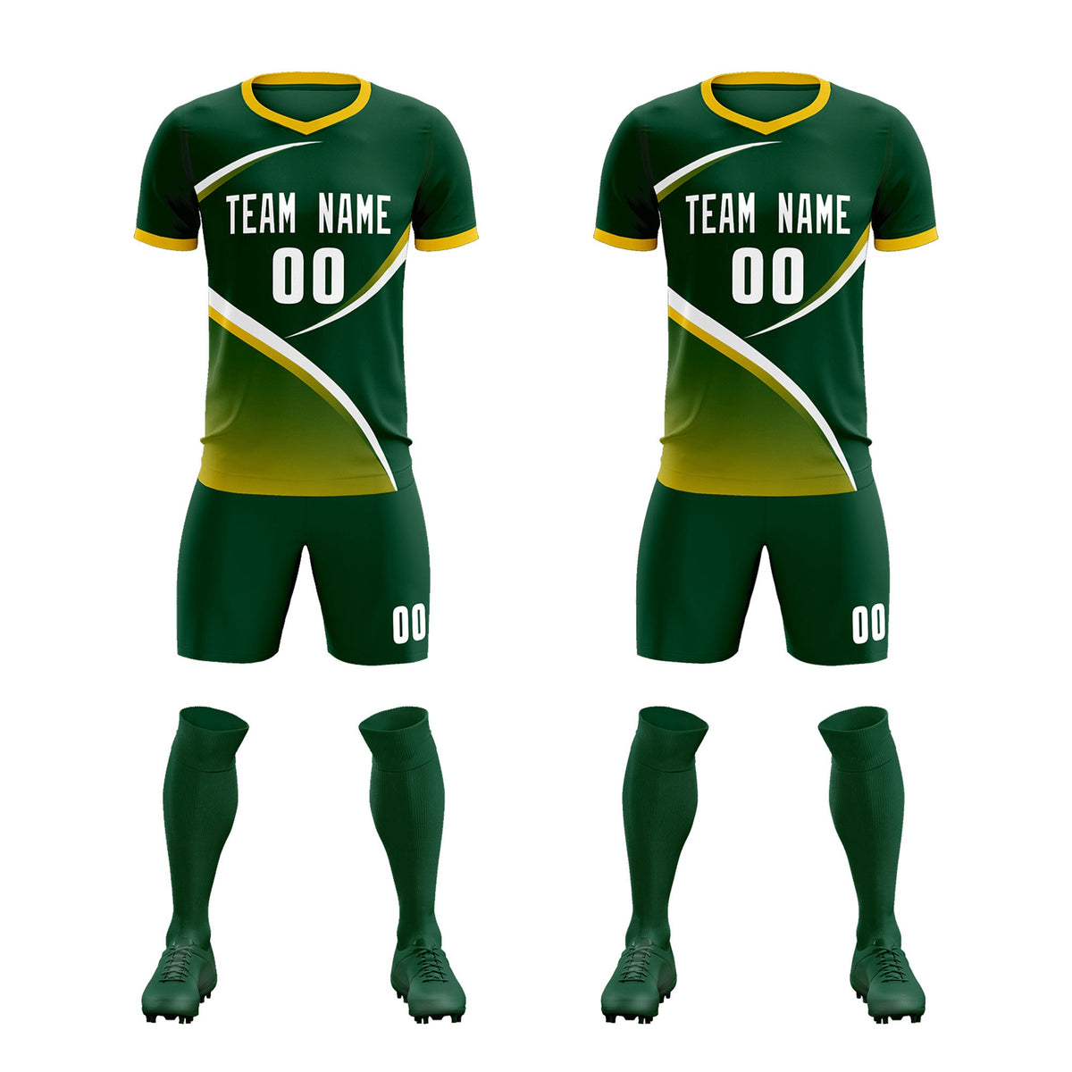 Custom Green Gold Color Block Training Uniform For Men Soccer Sets Jersey