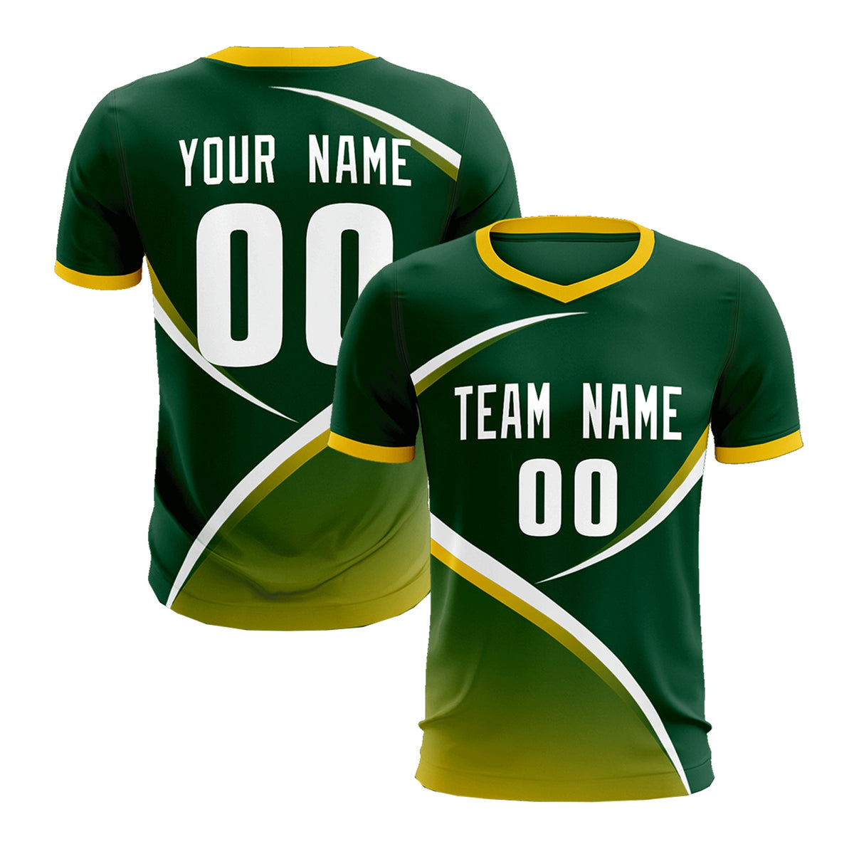 Custom Green Gold Color Block Training Uniform For Men Soccer Sets Jersey