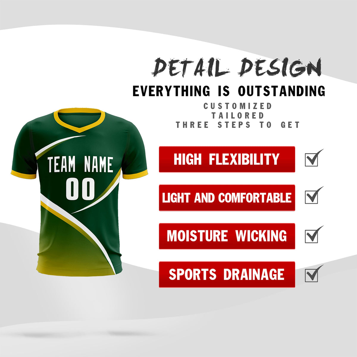 Custom Green Gold Color Block Training Uniform For Men Soccer Sets Jersey