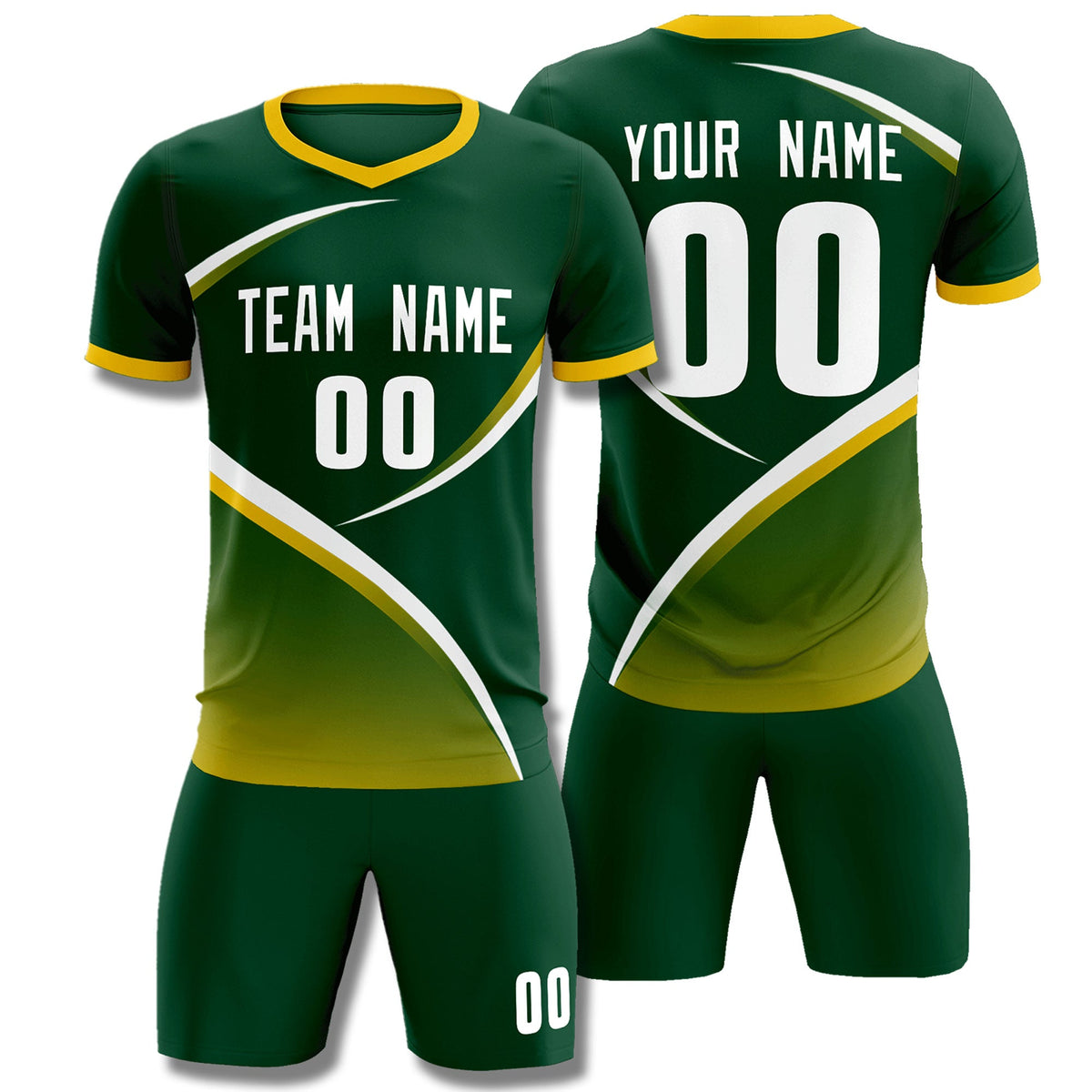Custom Green Gold Color Block Training Uniform For Men Soccer Sets Jersey