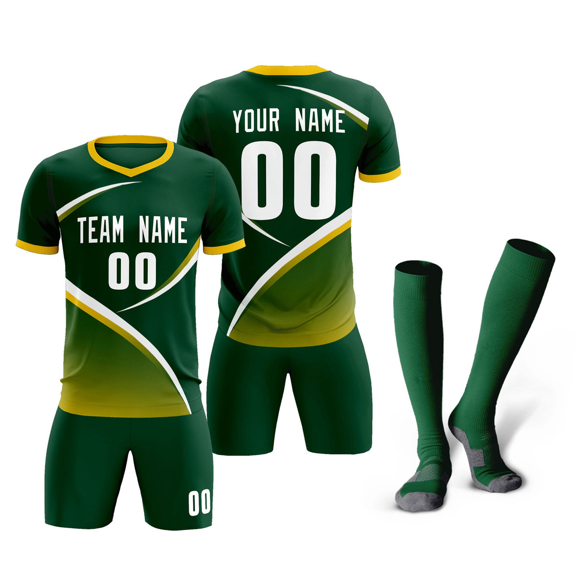 Custom Green Gold Color Block Training Uniform For Men Soccer Sets Jersey