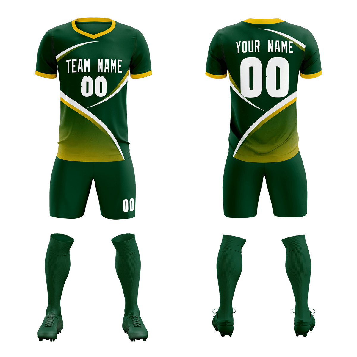 Custom Green Gold Color Block Training Uniform For Men Soccer Sets Jersey