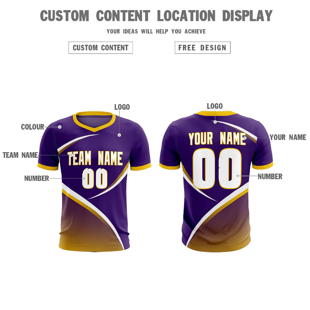 Custom Purple Gold Color Block Training Uniform For Men Soccer Sets Jersey