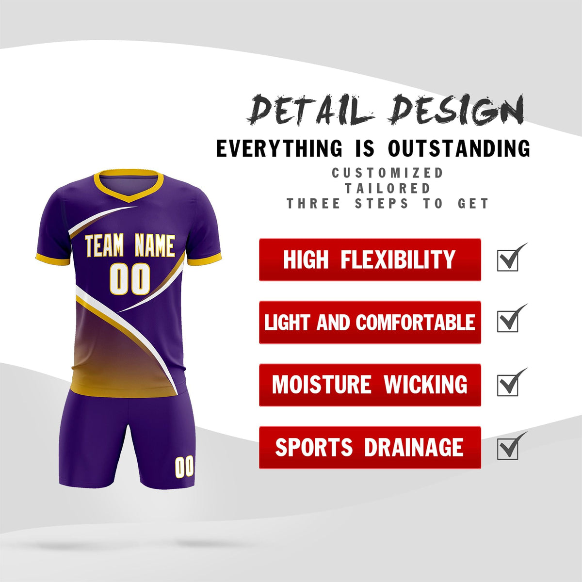 Custom Purple Gold Color Block Training Uniform For Men Soccer Sets Jersey