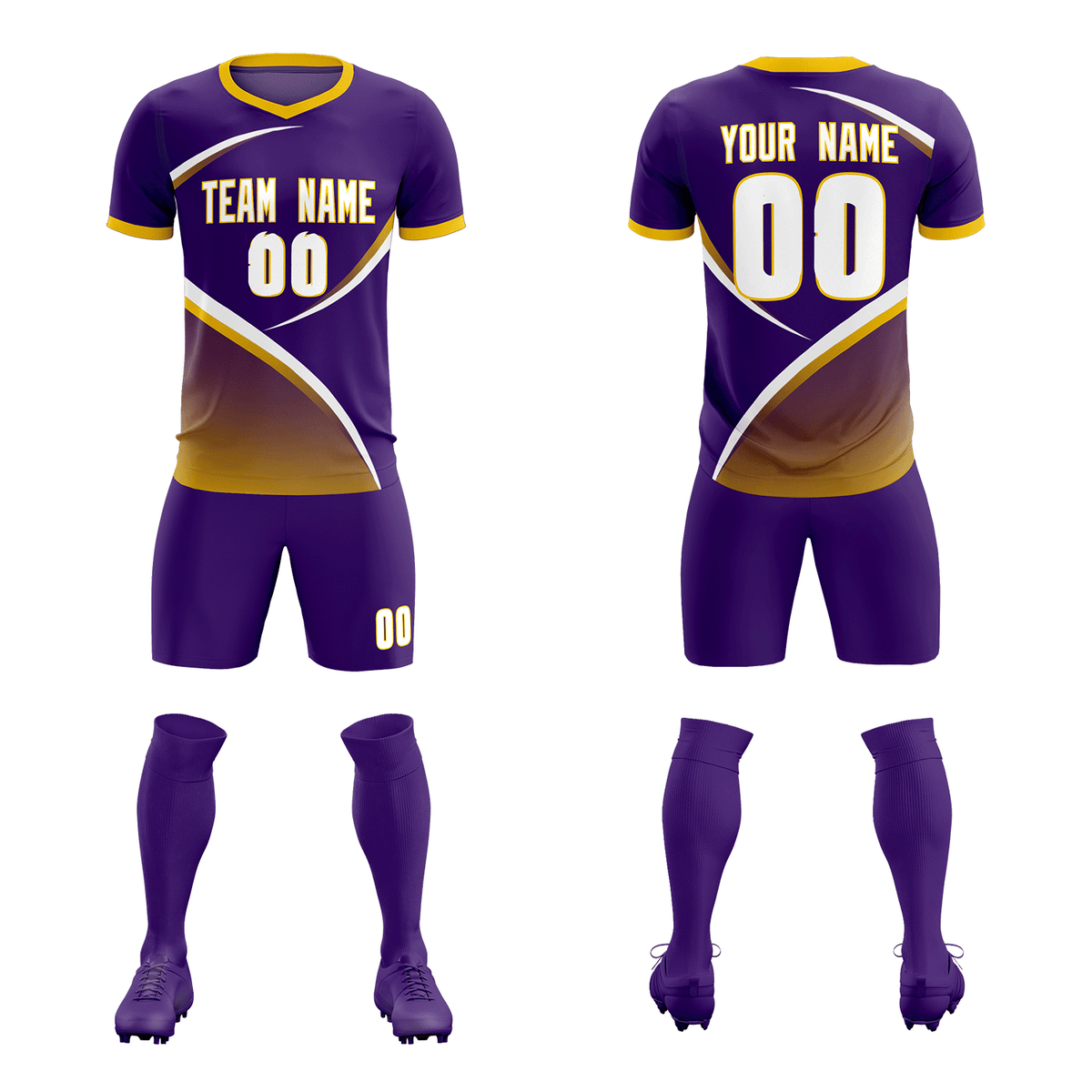 Custom Purple Gold Color Block Training Uniform For Men Soccer Sets Jersey