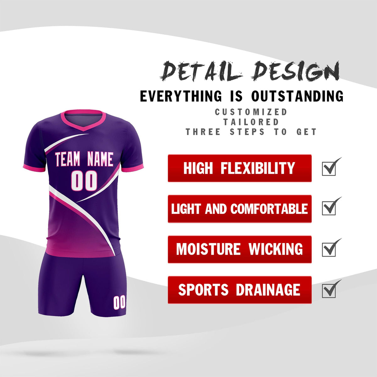 Custom Purple Pink Color Block Training Uniform For Men Soccer Sets Jersey