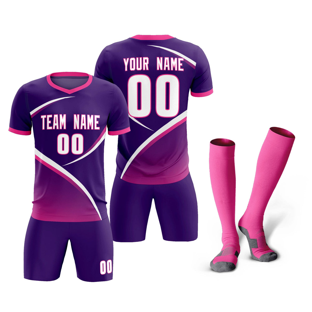 Custom Purple Pink Color Block Training Uniform For Men Soccer Sets Jersey
