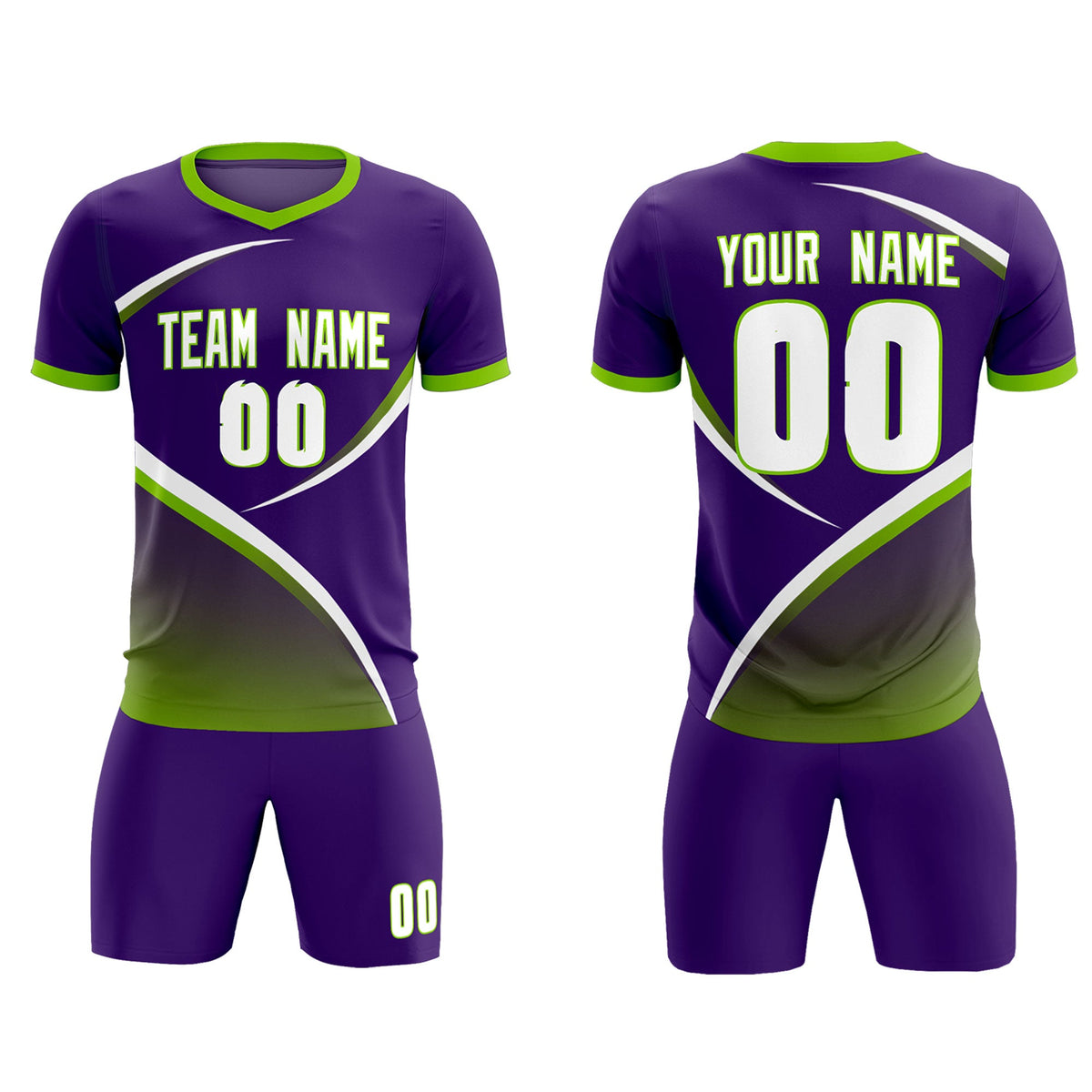 Custom Purple Neon Green Color Block Training Uniform For Men Soccer Sets Jersey