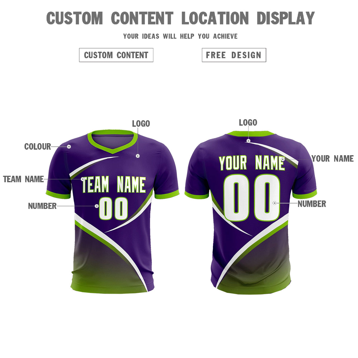 Custom Purple Neon Green Color Block Training Uniform For Men Soccer Sets Jersey