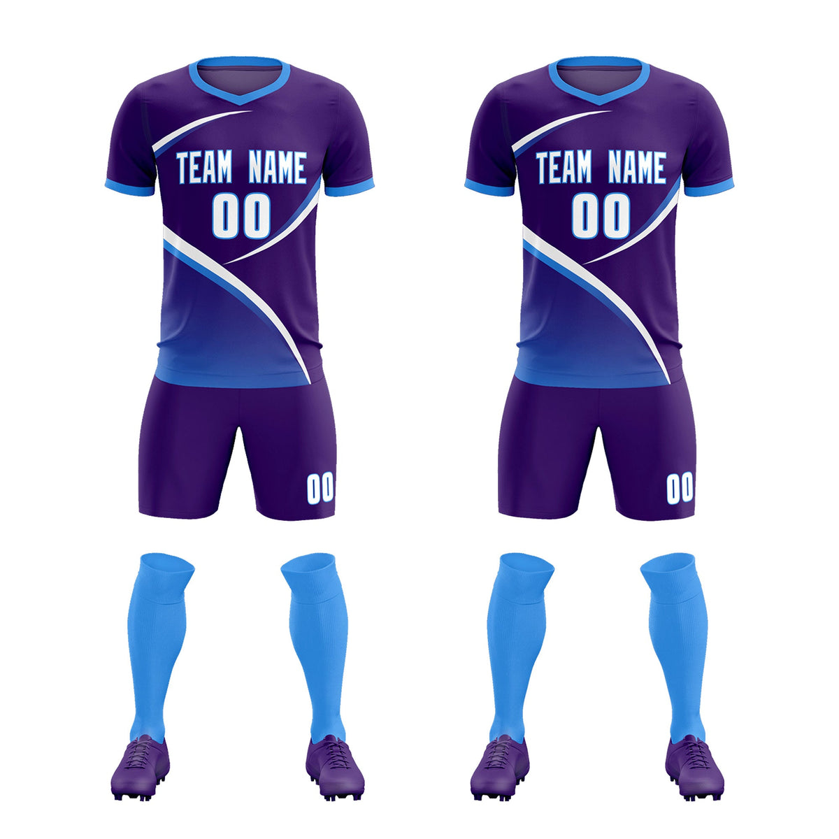 Custom Purple Powder Blue Color Block Training Uniform For Men Soccer Sets Jersey