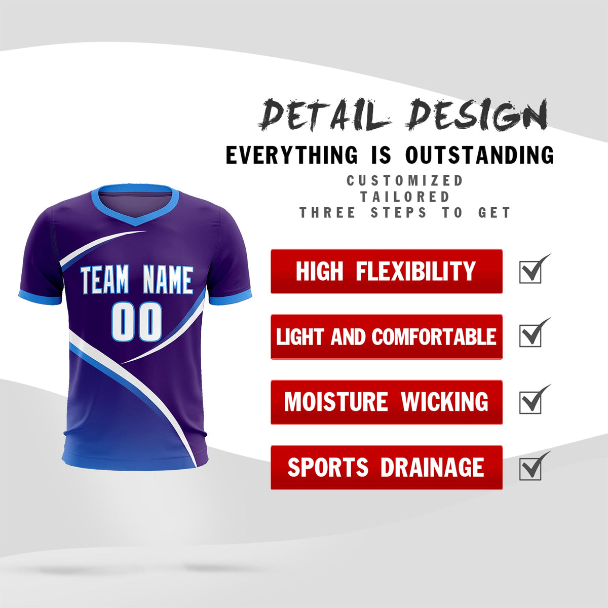 Custom Purple Powder Blue Color Block Training Uniform For Men Soccer Sets Jersey