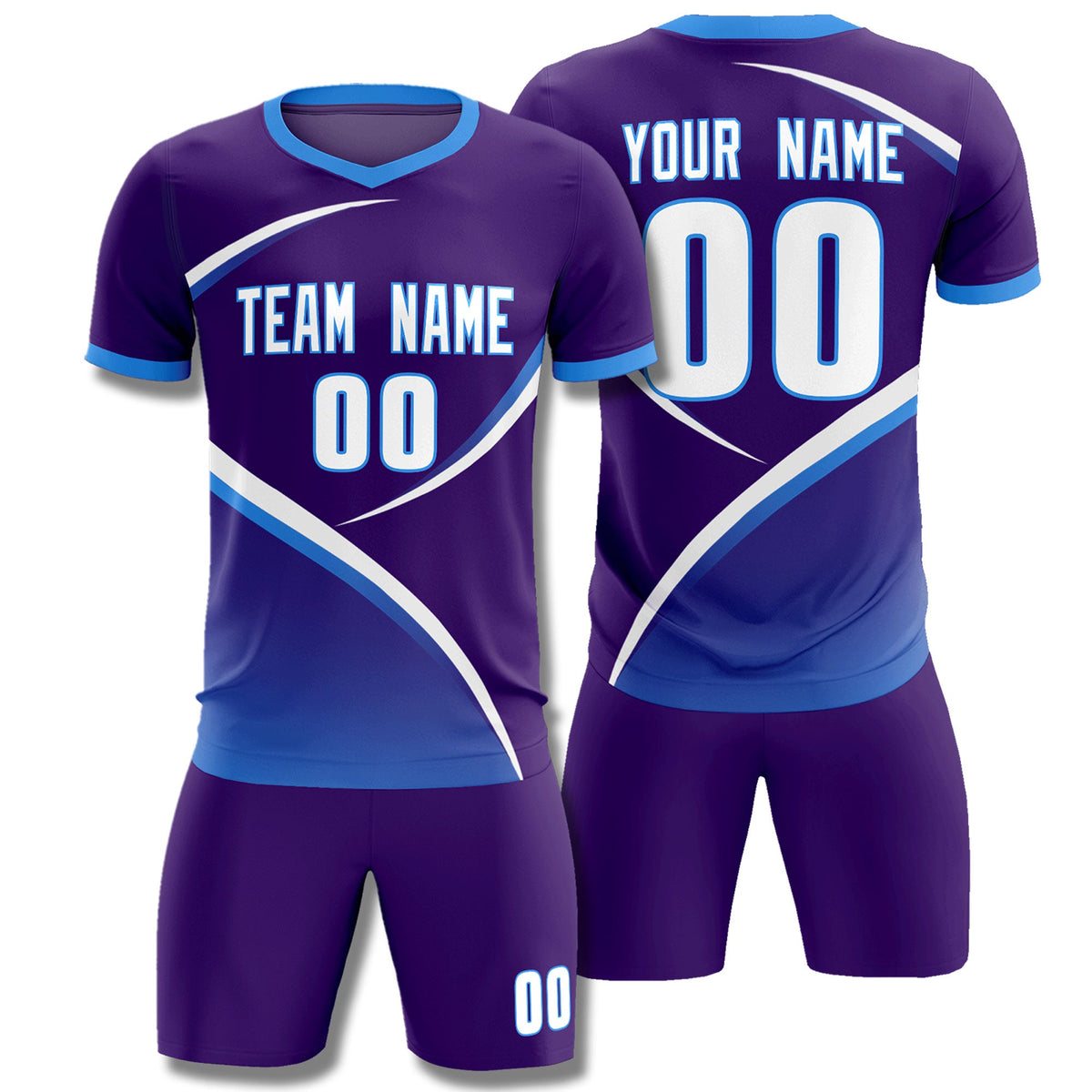 Custom Purple Powder Blue Color Block Training Uniform For Men Soccer Sets Jersey