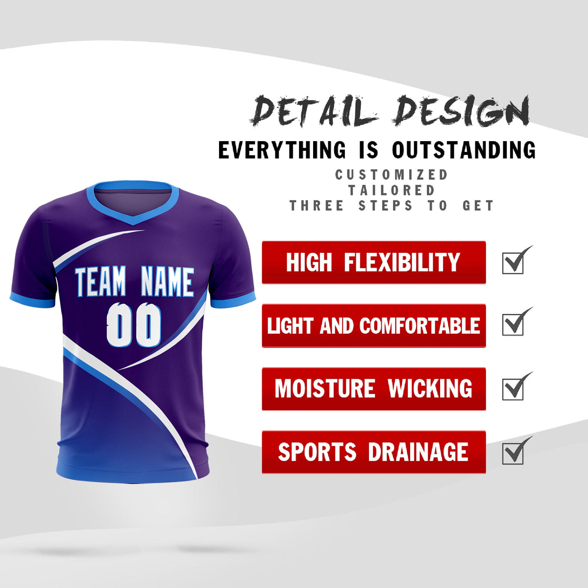 Custom Purple Powder Blue Color Block Training Uniform For Men Soccer Sets Jersey