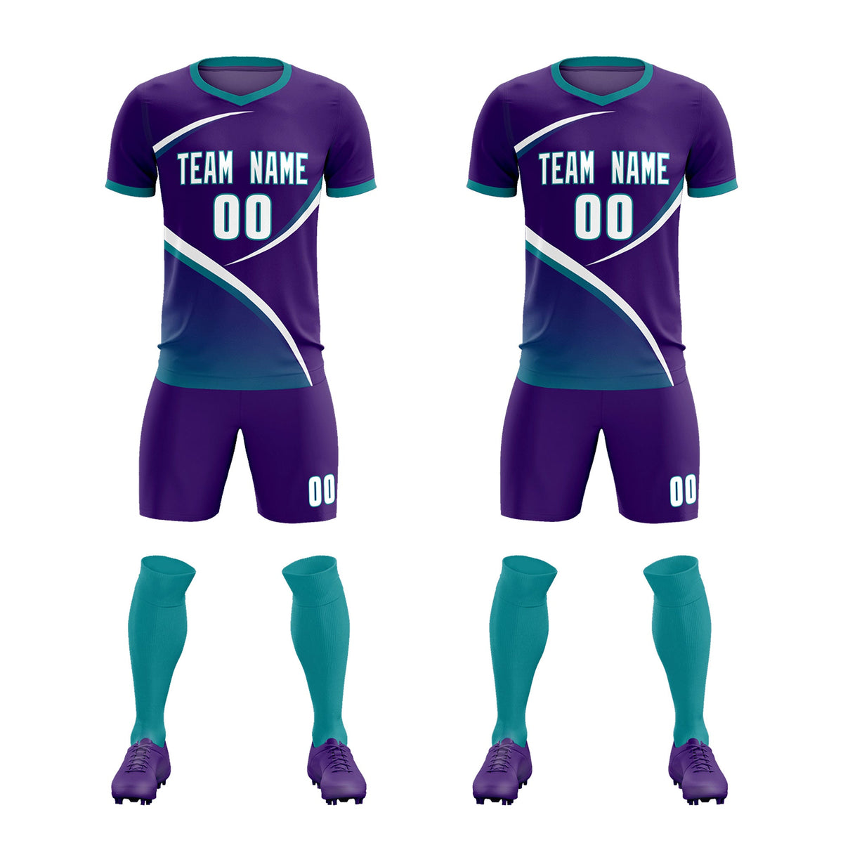 Custom Purple Aqua Color Block Training Uniform For Men Soccer Sets Jersey