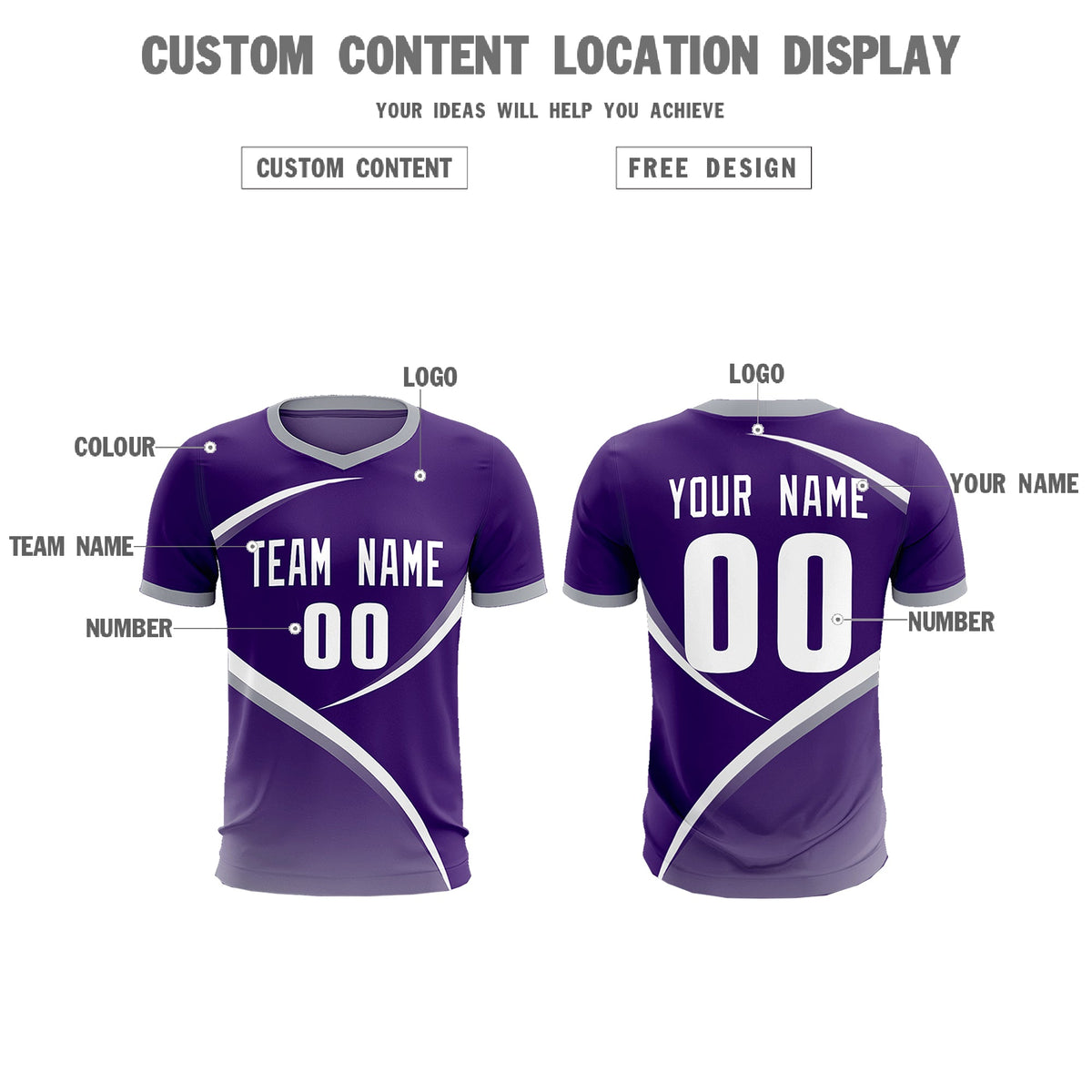 Custom Purple Gray Color Block Training Uniform For Men Soccer Sets Jersey