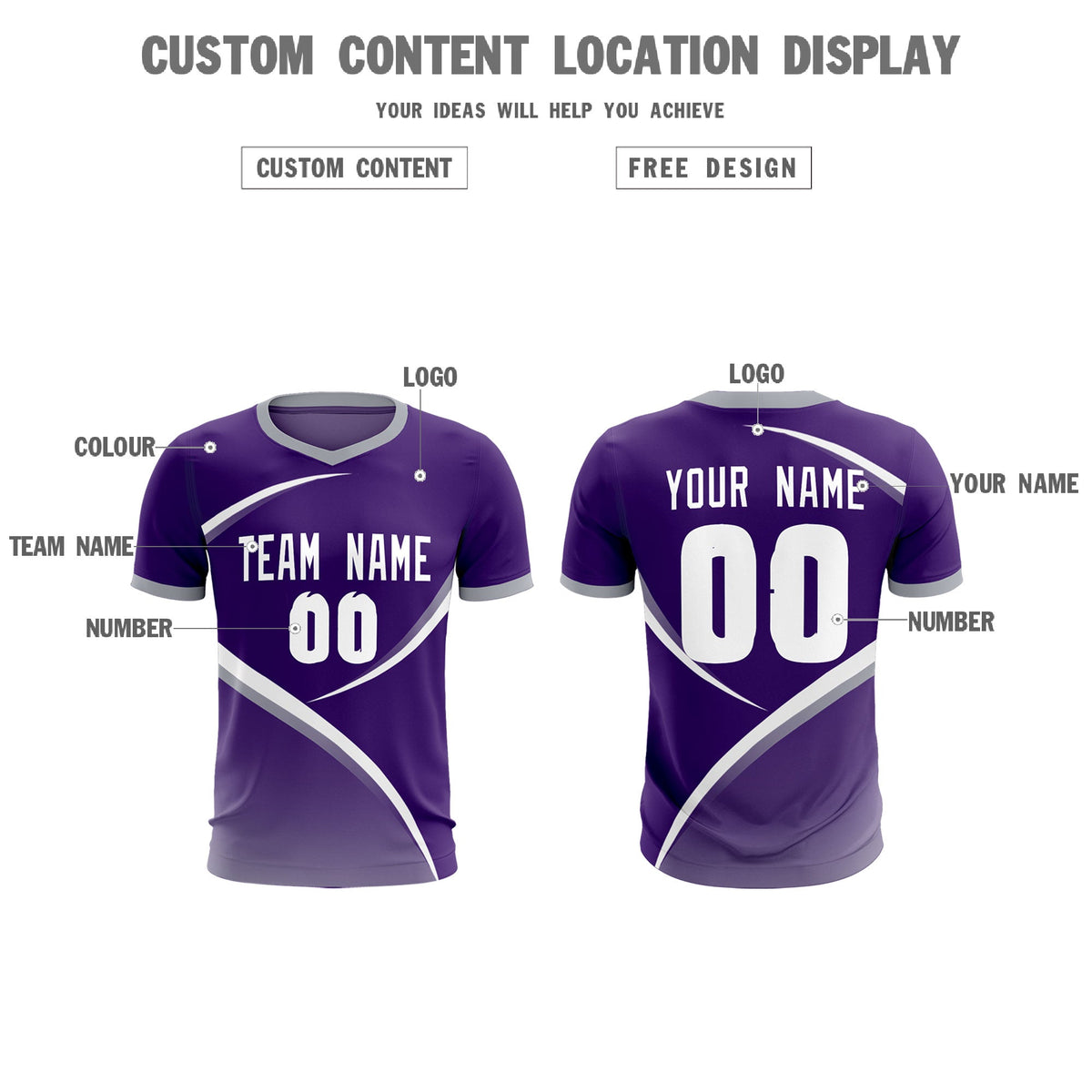 Custom Purple Gray Color Block Training Uniform For Men Soccer Sets Jersey