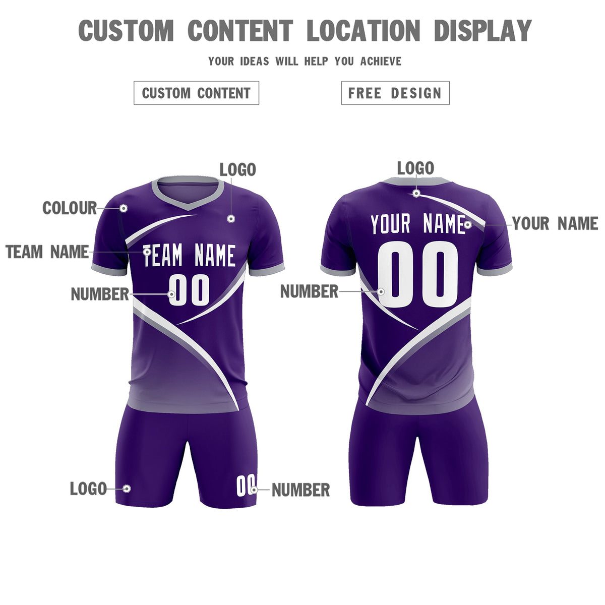 Custom Purple Gray Color Block Training Uniform For Men Soccer Sets Jersey