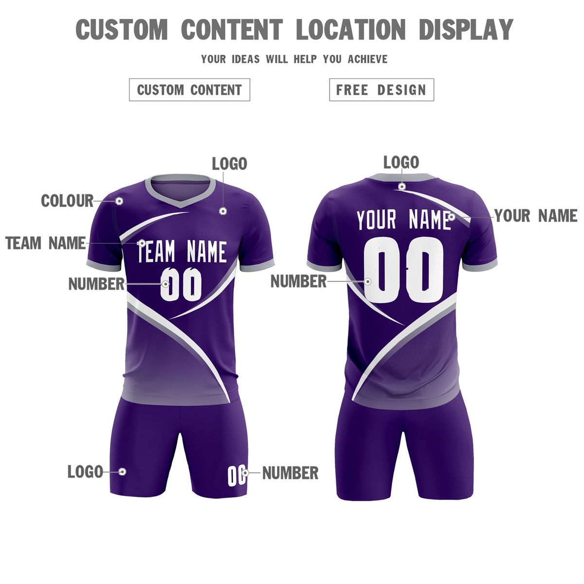 Custom Purple Gray Color Block Training Uniform For Men Soccer Sets Jersey