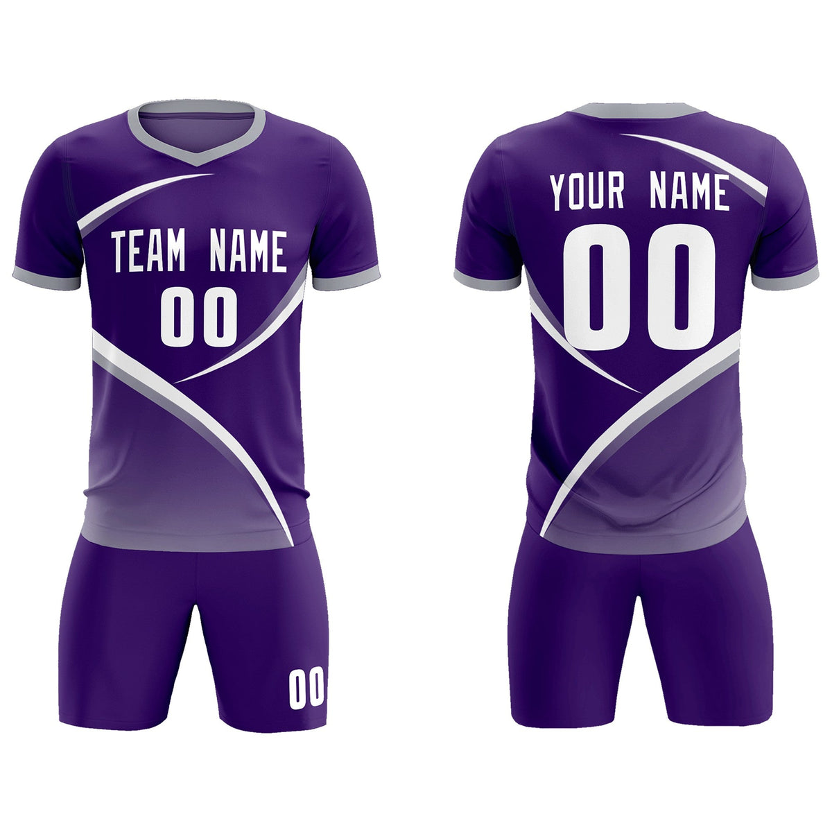 Custom Purple Gray Color Block Training Uniform For Men Soccer Sets Jersey