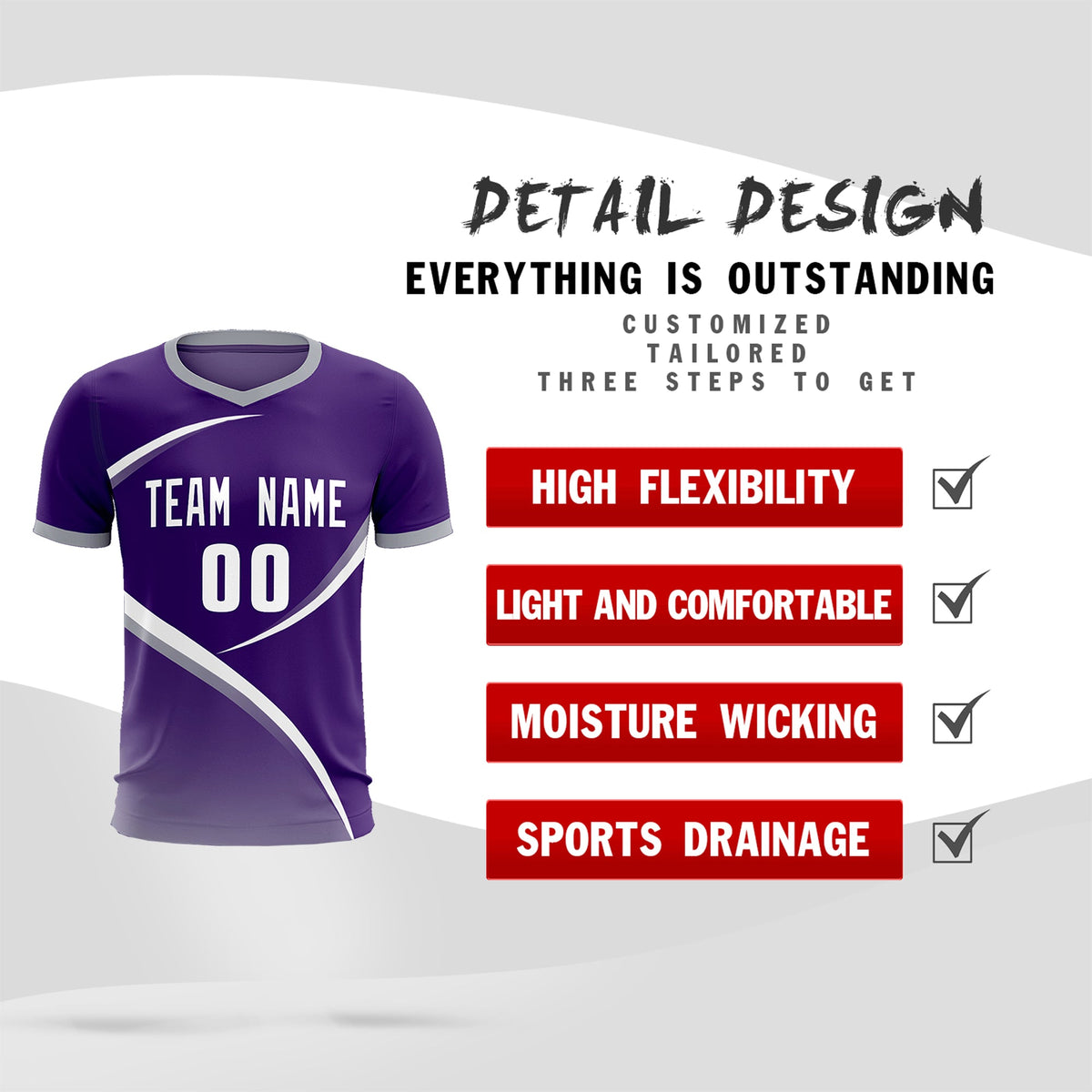 Custom Purple Gray Color Block Training Uniform For Men Soccer Sets Jersey