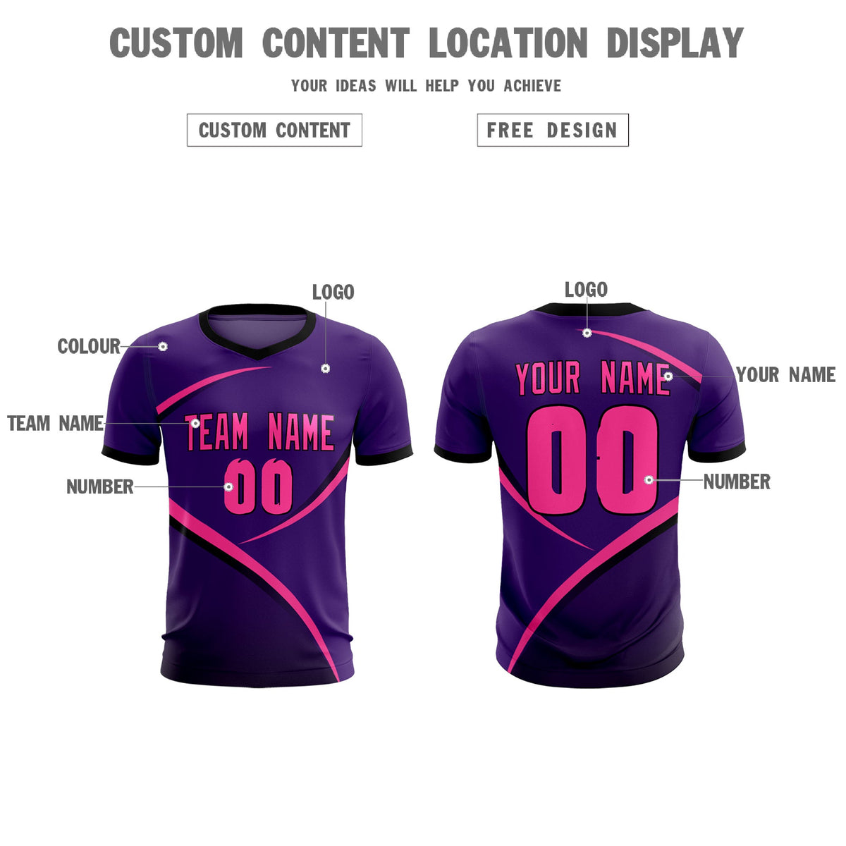 Custom Purple Black Color Block Training Uniform For Men Soccer Sets Jersey