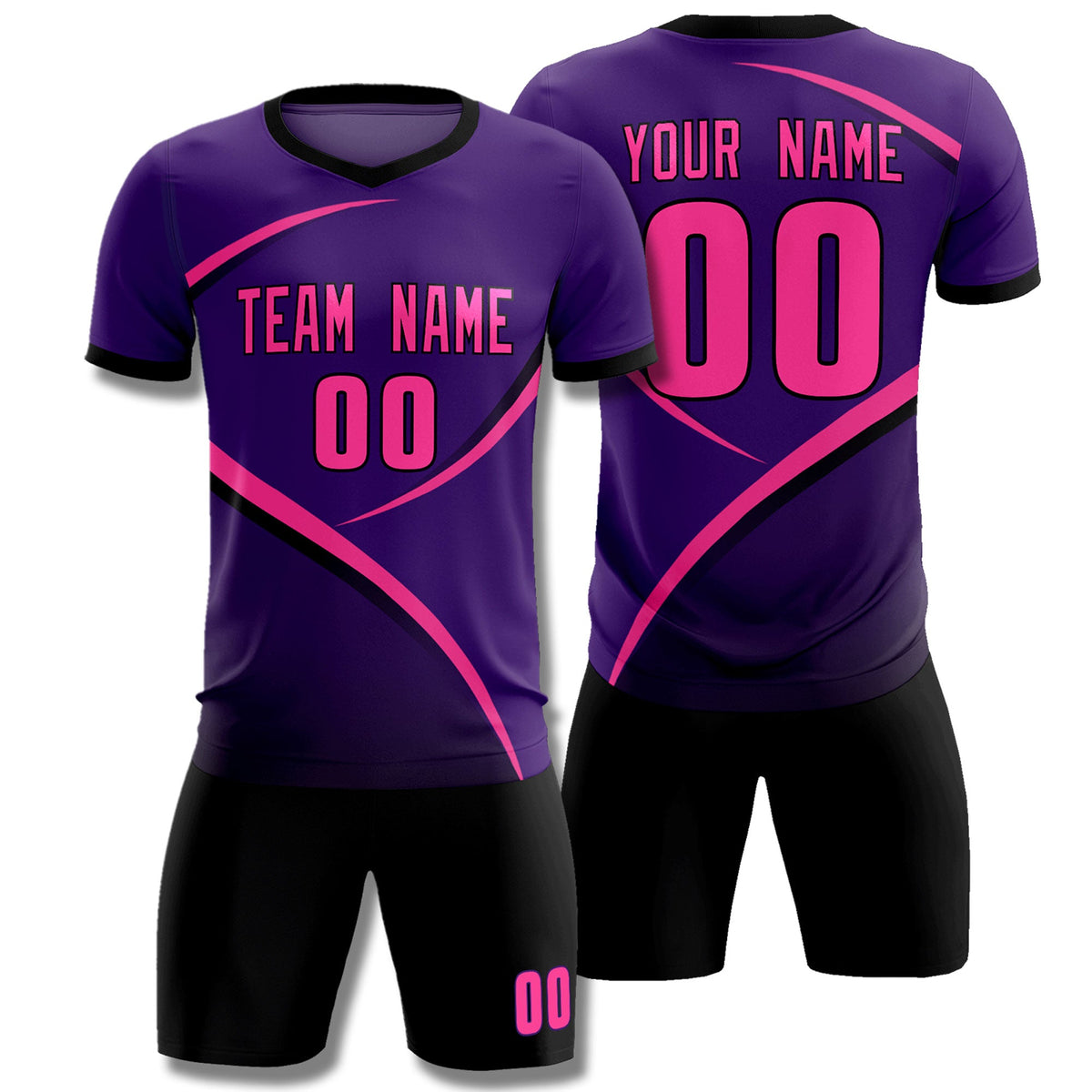 Custom Purple Black Color Block Training Uniform For Men Soccer Sets Jersey
