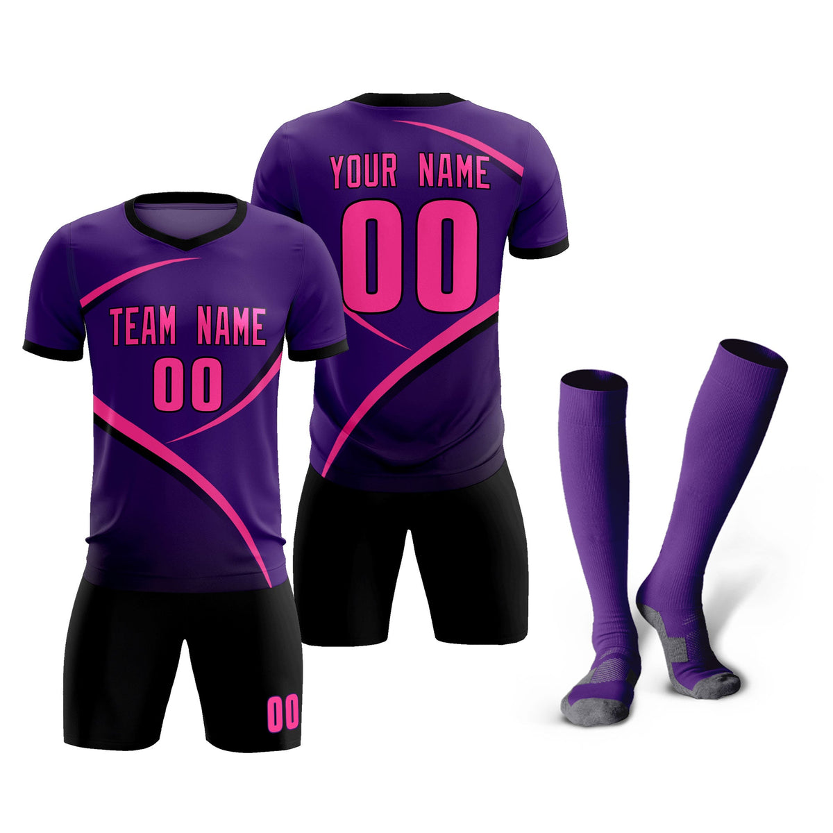 Custom Purple Black Color Block Training Uniform For Men Soccer Sets Jersey